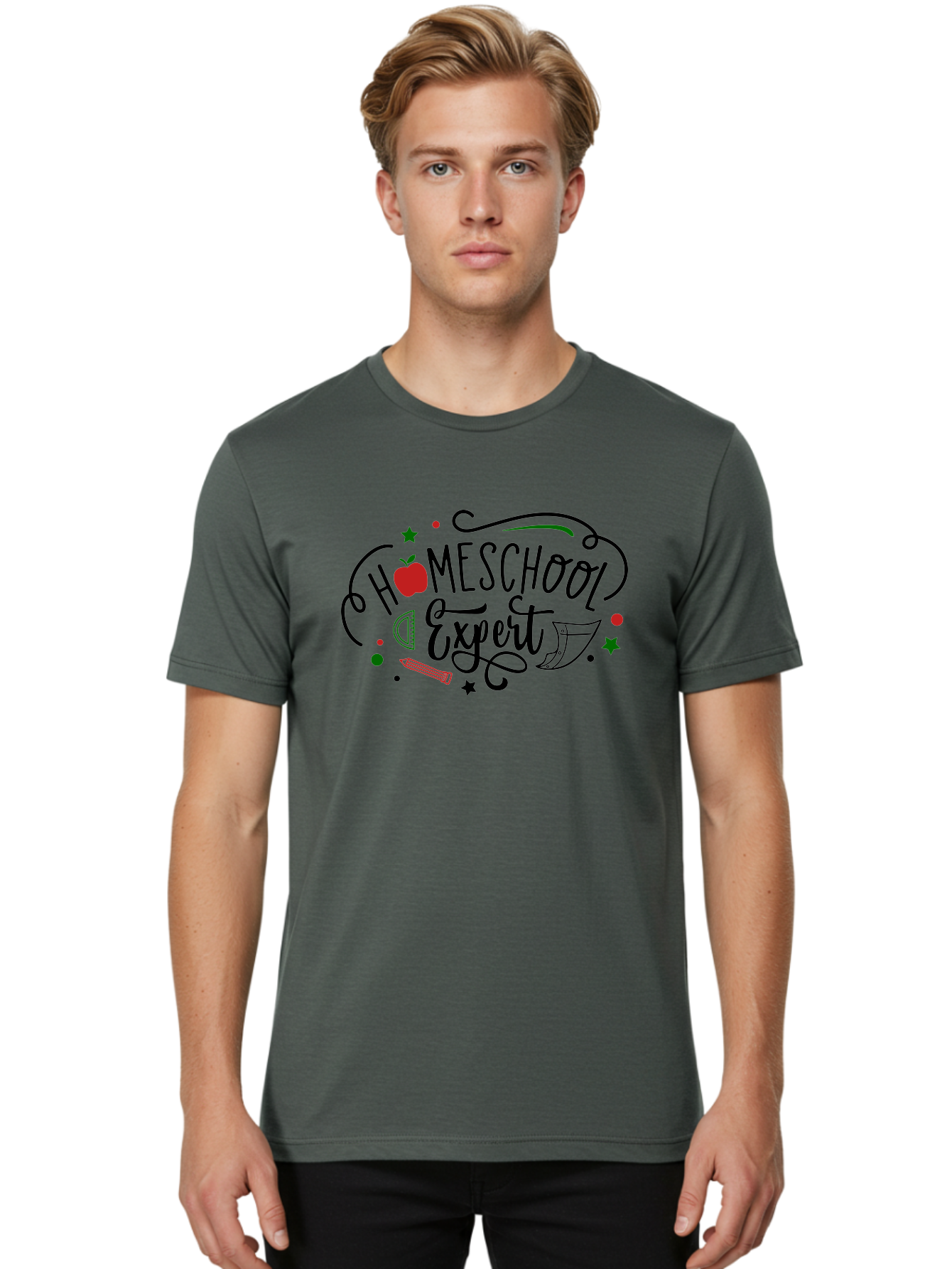 Homeschool-Expert-3 Men'S Graphic Tee, 100% Cotton, Comfortable Casual Summer Wear, Machine Washable, Homeschool Expert, Learning Resources, Educational Tools, Apple For Teacher, Pencils, Stars, Swirls, Creative Learning, Homeschooling, Aab338 24