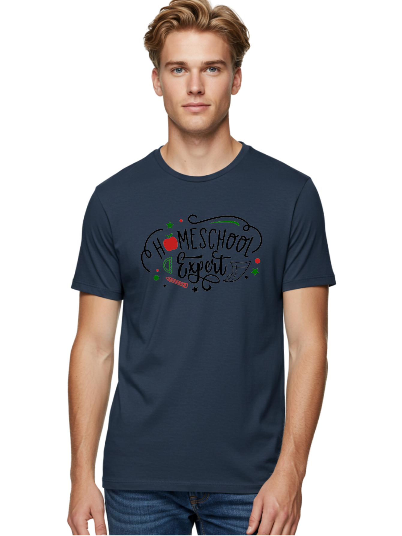 Homeschool-Expert-3 Men'S Graphic Tee, 100% Cotton, Comfortable Casual Summer Wear, Machine Washable, Homeschool Expert, Learning Resources, Educational Tools, Apple For Teacher, Pencils, Stars, Swirls, Creative Learning, Homeschooling, Aab338 14