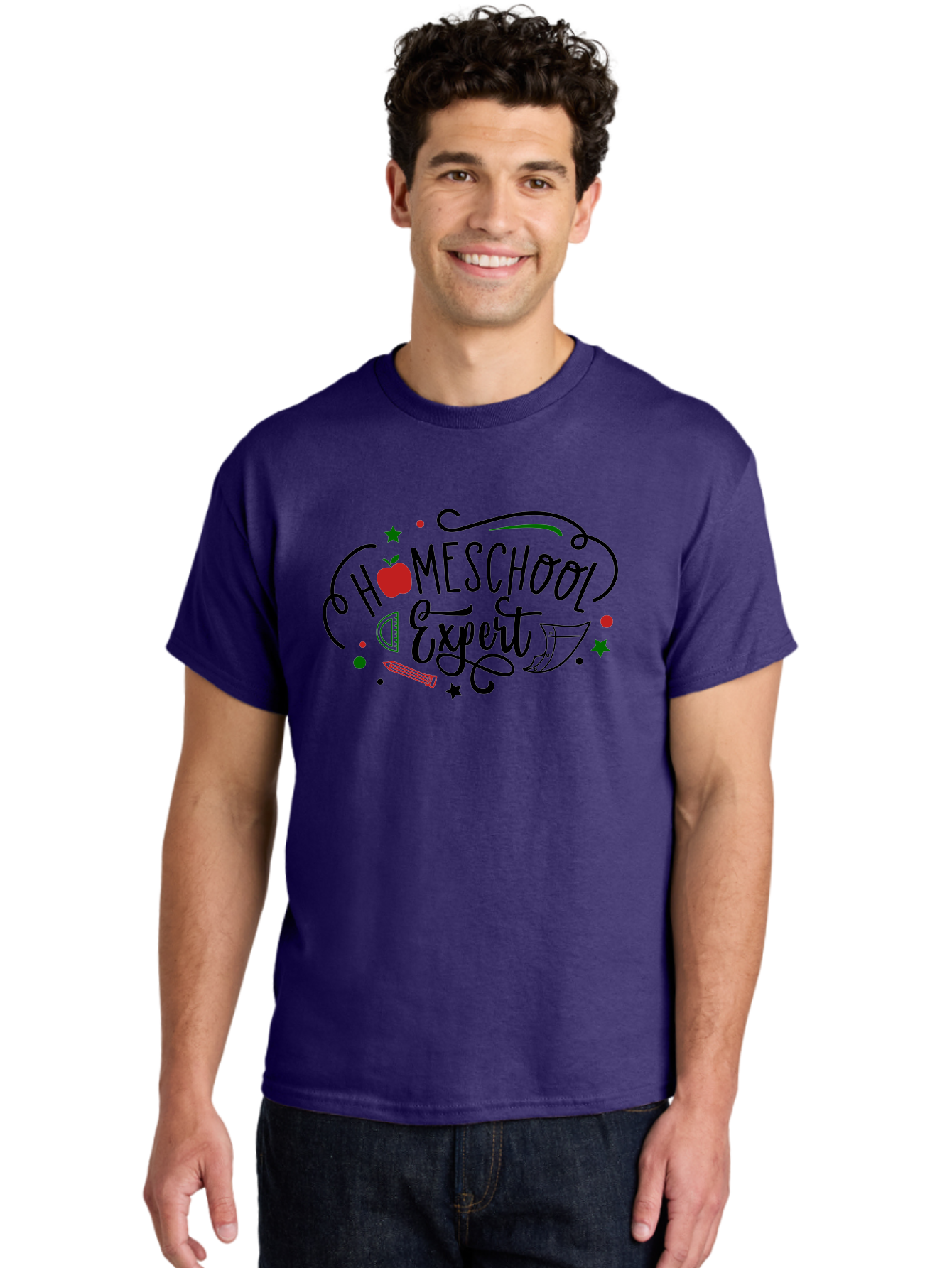 Homeschool-Expert-3 Men'S Graphic Tee, 100% Cotton, Comfortable Casual Summer Wear, Machine Washable, Homeschool Expert, Learning Resources, Educational Tools, Apple For Teacher, Pencils, Stars, Swirls, Creative Learning, Homeschooling, Aab338 2