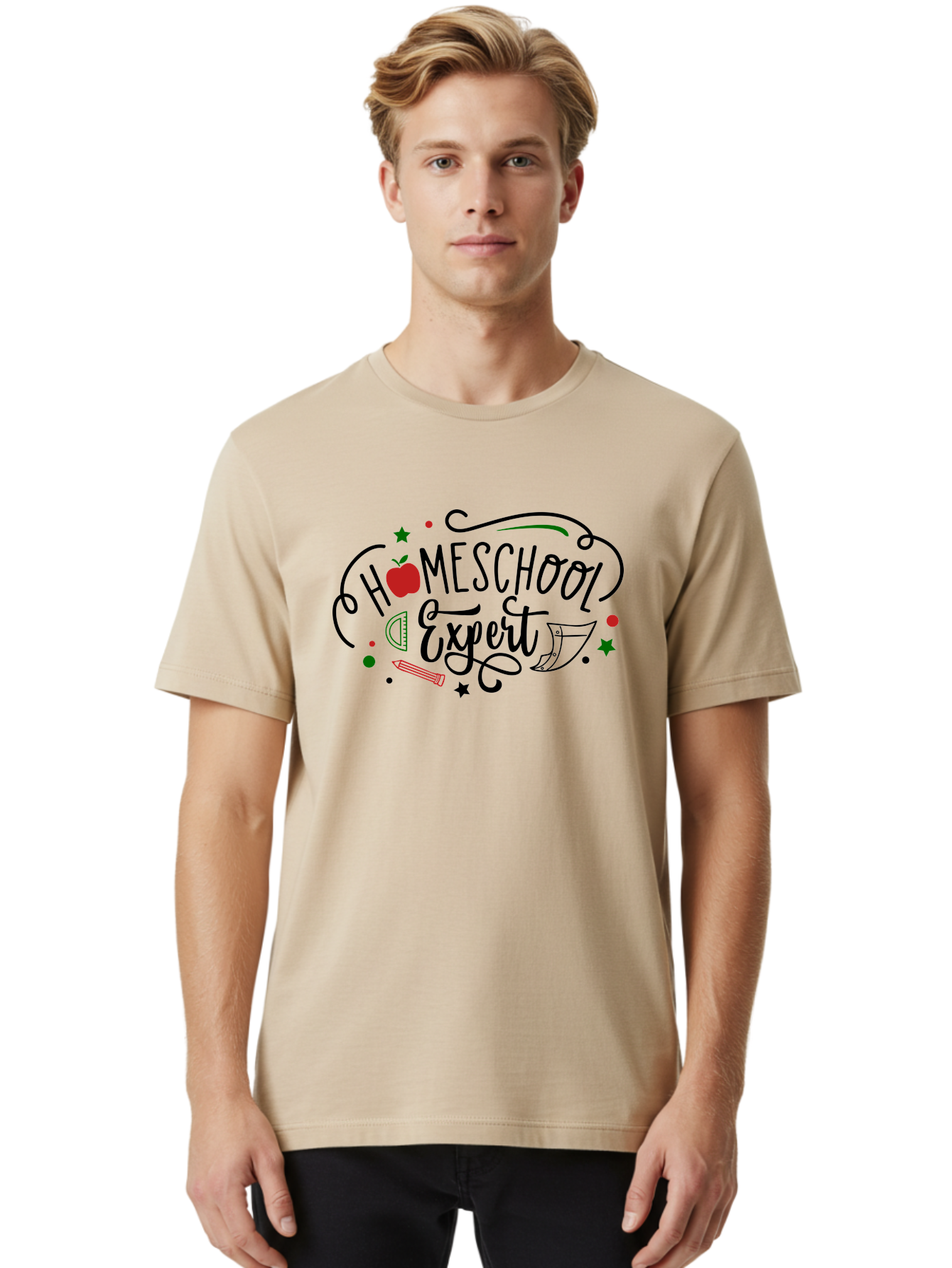 Homeschool-Expert-3 Men'S Graphic Tee, 100% Cotton, Comfortable Casual Summer Wear, Machine Washable, Homeschool Expert, Learning Resources, Educational Tools, Apple For Teacher, Pencils, Stars, Swirls, Creative Learning, Homeschooling, Aab338 8