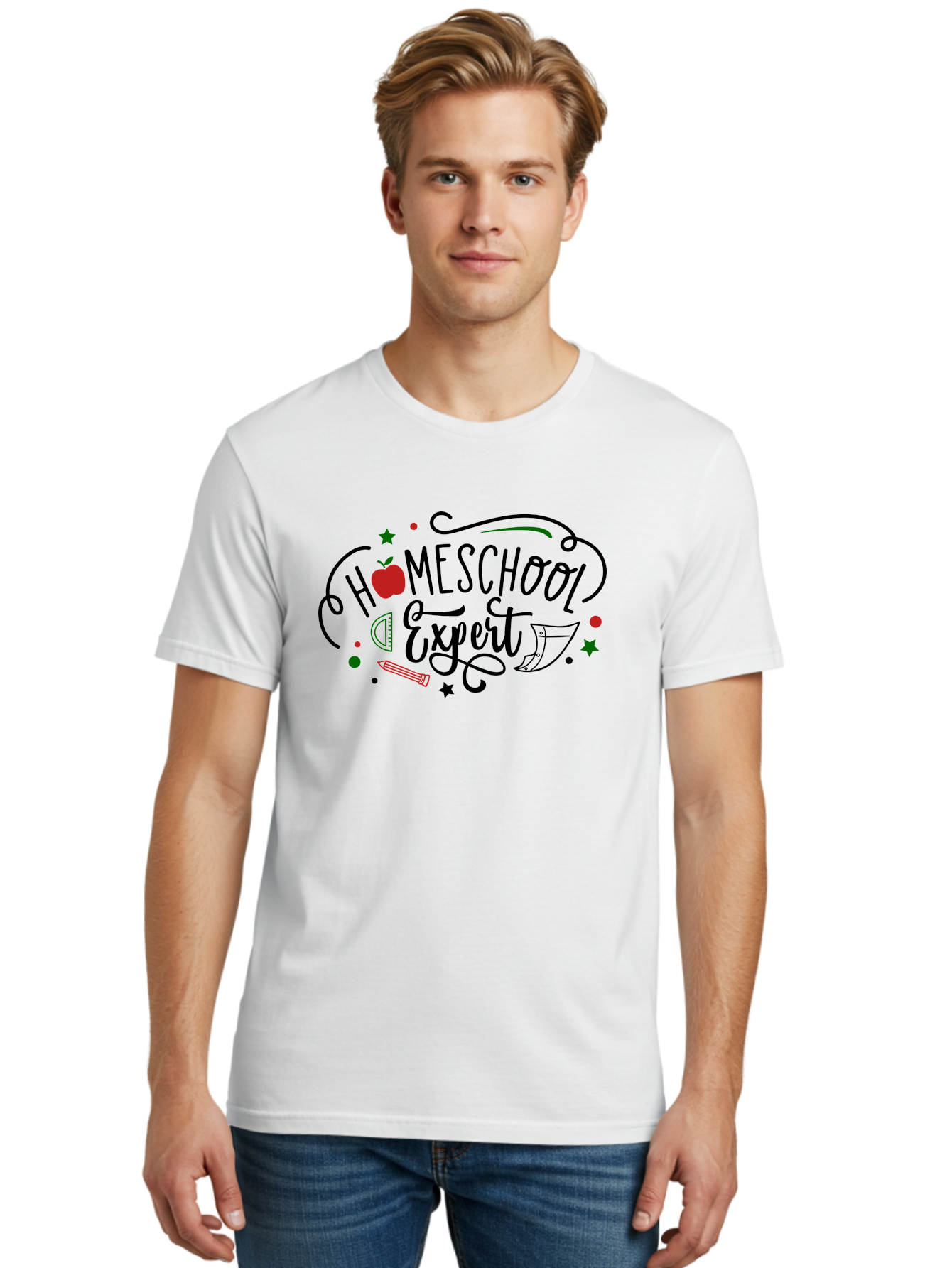 Homeschool-Expert-3 Men'S Graphic Tee, 100% Cotton, Comfortable Casual Summer Wear, Machine Washable, Homeschool Expert, Learning Resources, Educational Tools, Apple For Teacher, Pencils, Stars, Swirls, Creative Learning, Homeschooling, Aab338 26
