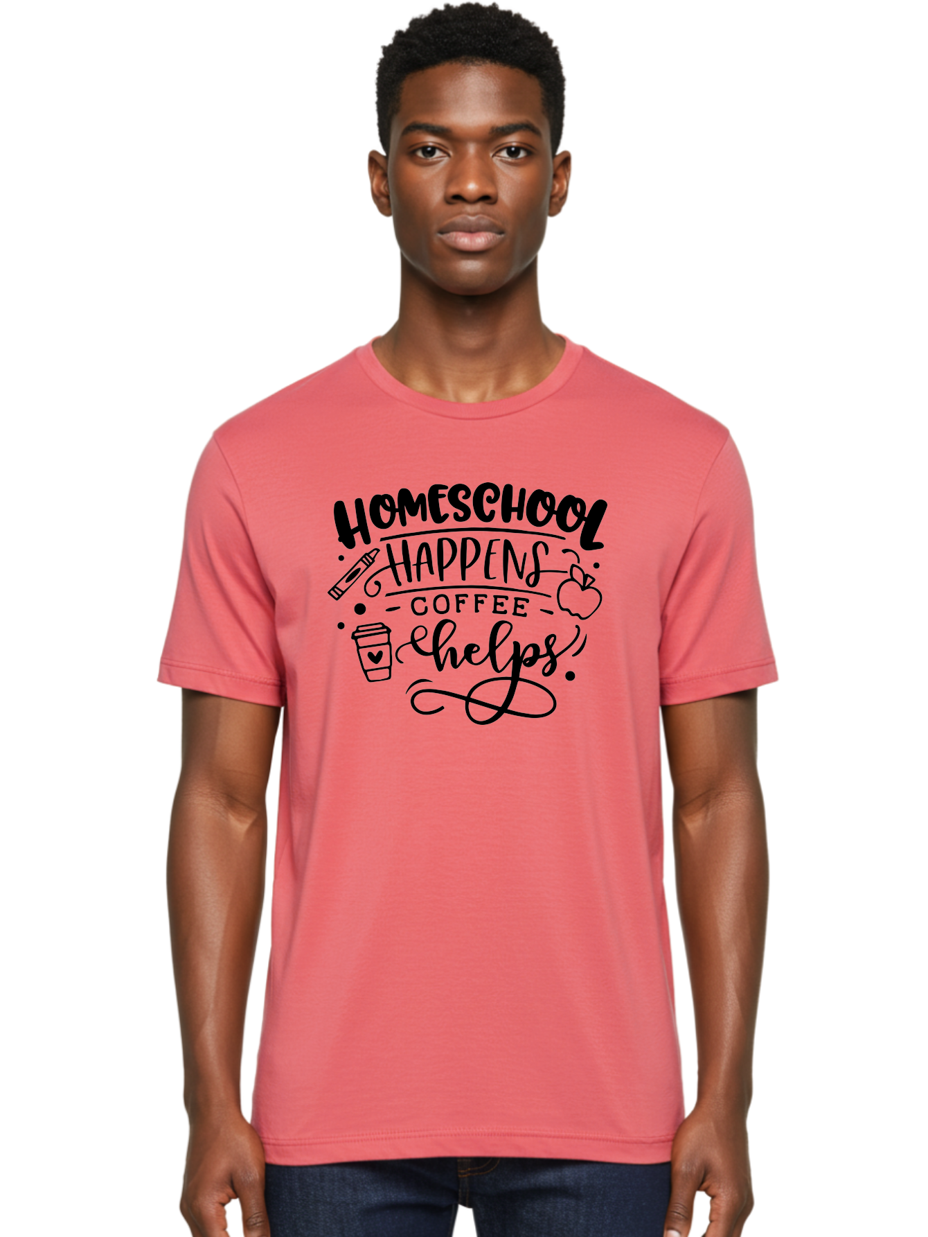 Homeschool-Happens-Coffee-Helps-1 Men'S Graphic Tee, 100% Cotton, Comfortable Casual Summer Wear, Machine Washable, Homeschooling, Coffee Culture, Educational Quotes, Inspirational Sayings, Homeschool Parents, Coffee Lovers, Funny Quotes, Aab340 30