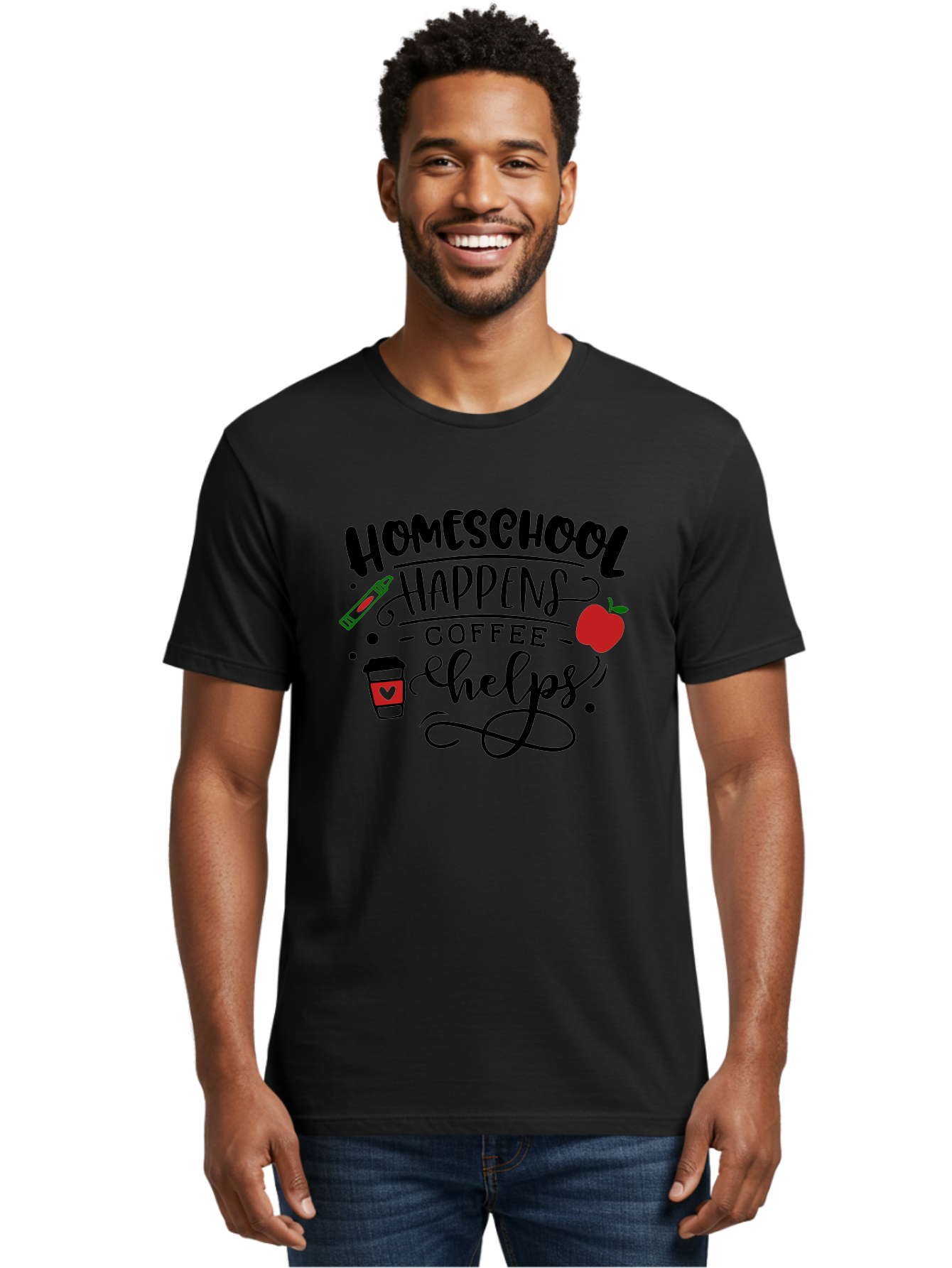 Homeschool-Happens-Coffee-Helps Men'S Graphic Tee, 100% Cotton, Comfortable Casual Summer Wear, Machine Washable, Homeschool, Coffee Lover, Homeschooling, Coffee Fuel, Education, Teaching, Learning, Coffee Break, Homeschool Mom, Funny Quote Aab341 28