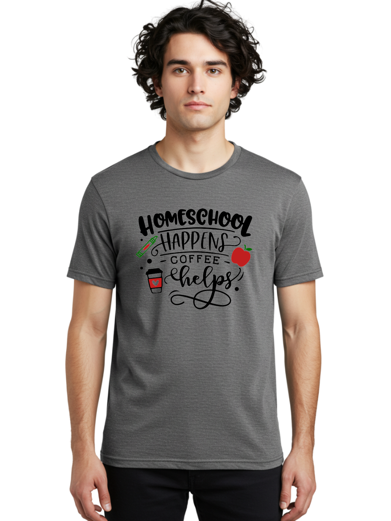 Homeschool-Happens-Coffee-Helps Men'S Graphic Tee, 100% Cotton, Comfortable Casual Summer Wear, Machine Washable, Homeschool, Coffee Lover, Homeschooling, Coffee Fuel, Education, Teaching, Learning, Coffee Break, Homeschool Mom, Funny Quote Aab341 4