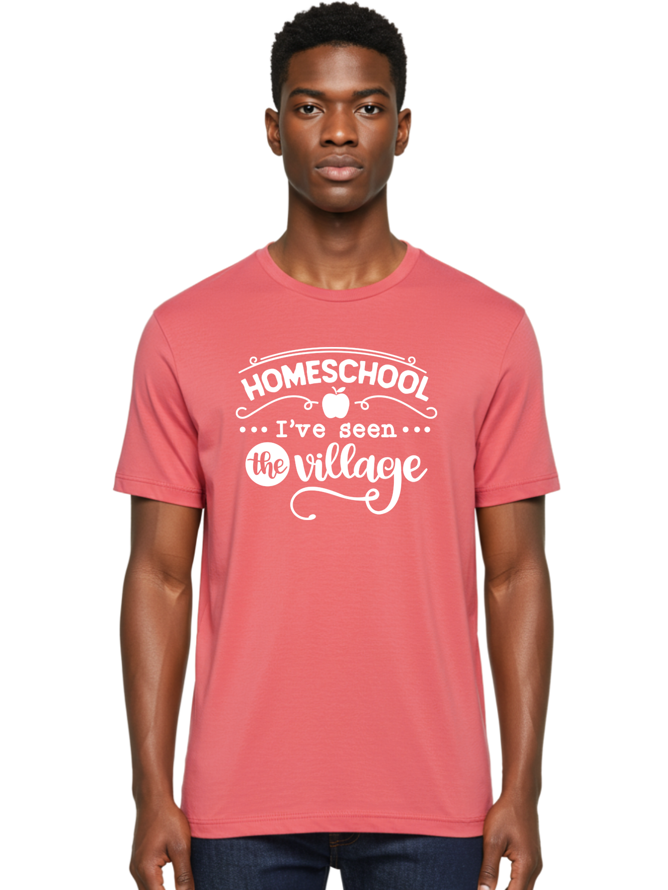 Homeschool-I-Ve-Seen-The-Village-1 Men'S Graphic Tee, 100% Cotton, Comfortable Casual Summer Wear, Machine Washable, Homeschool, Village, Inspirational Quote, Apple Symbol, Education, Learning, Alternative Schooling, Personalized Learning, Aab342 30