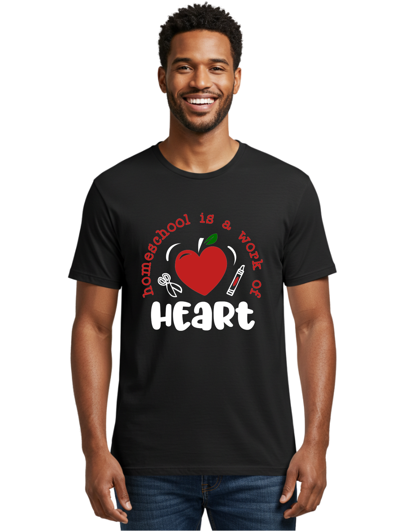 Homeschool-Is-A-Work-Of-Heart-1 Men'S Graphic Tee, 100% Cotton, Comfortable Casual Summer Wear, Machine Washable, Homeschooling, Heart-Shaped Apple, Educational Graphics, School Supplies, Red Crayon, Inspirational Quote, Home Education, Aab346 18
