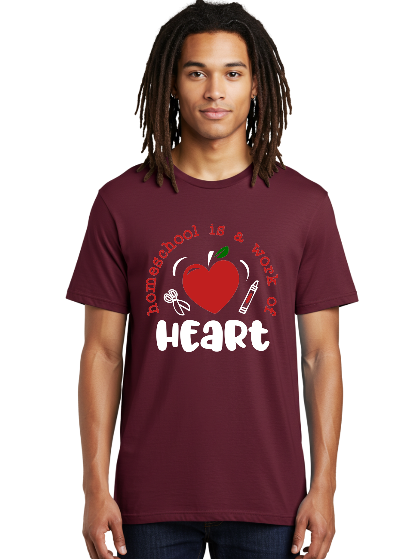 Homeschool-Is-A-Work-Of-Heart-1 Men'S Graphic Tee, 100% Cotton, Comfortable Casual Summer Wear, Machine Washable, Homeschooling, Heart-Shaped Apple, Educational Graphics, School Supplies, Red Crayon, Inspirational Quote, Home Education, Aab346 14
