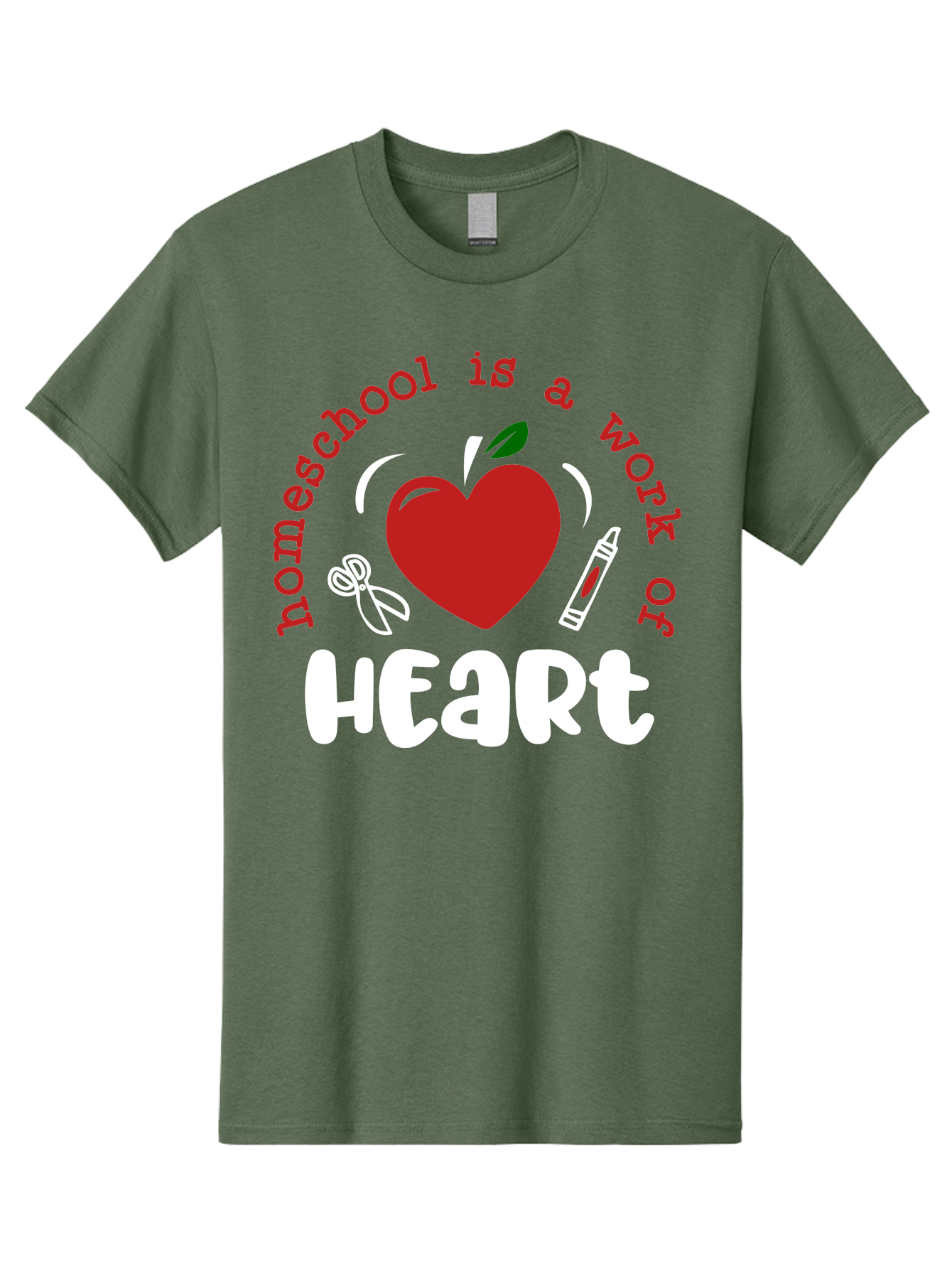 Homeschool-Is-A-Work-Of-Heart-1 Men'S Graphic Tee, 100% Cotton, Comfortable Casual Summer Wear, Machine Washable, Homeschooling, Heart-Shaped Apple, Educational Graphics, School Supplies, Red Crayon, Inspirational Quote, Home Education, Aab346 3