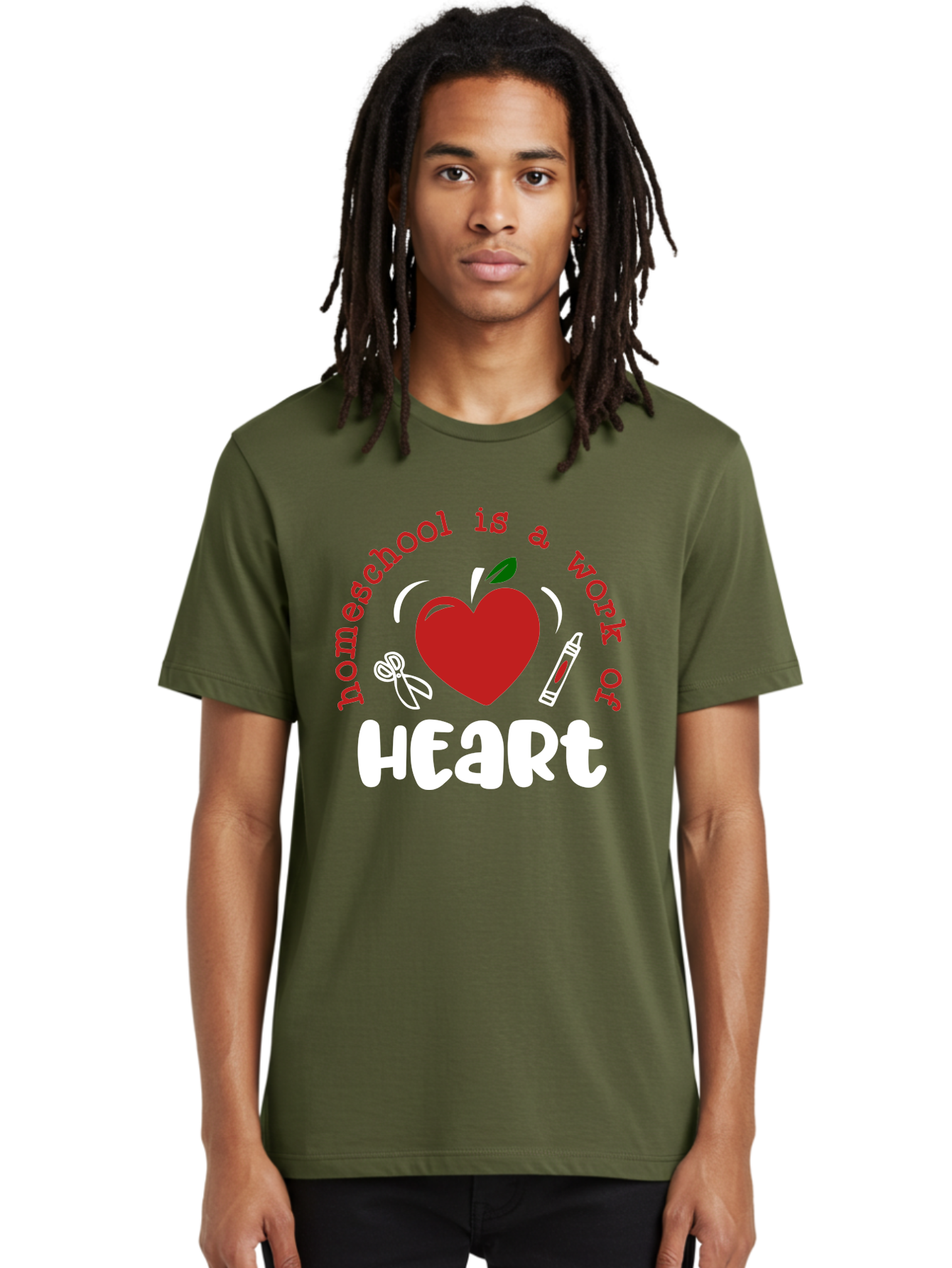 Homeschool-Is-A-Work-Of-Heart-1 Men'S Graphic Tee, 100% Cotton, Comfortable Casual Summer Wear, Machine Washable, Homeschooling, Heart-Shaped Apple, Educational Graphics, School Supplies, Red Crayon, Inspirational Quote, Home Education, Aab346 4