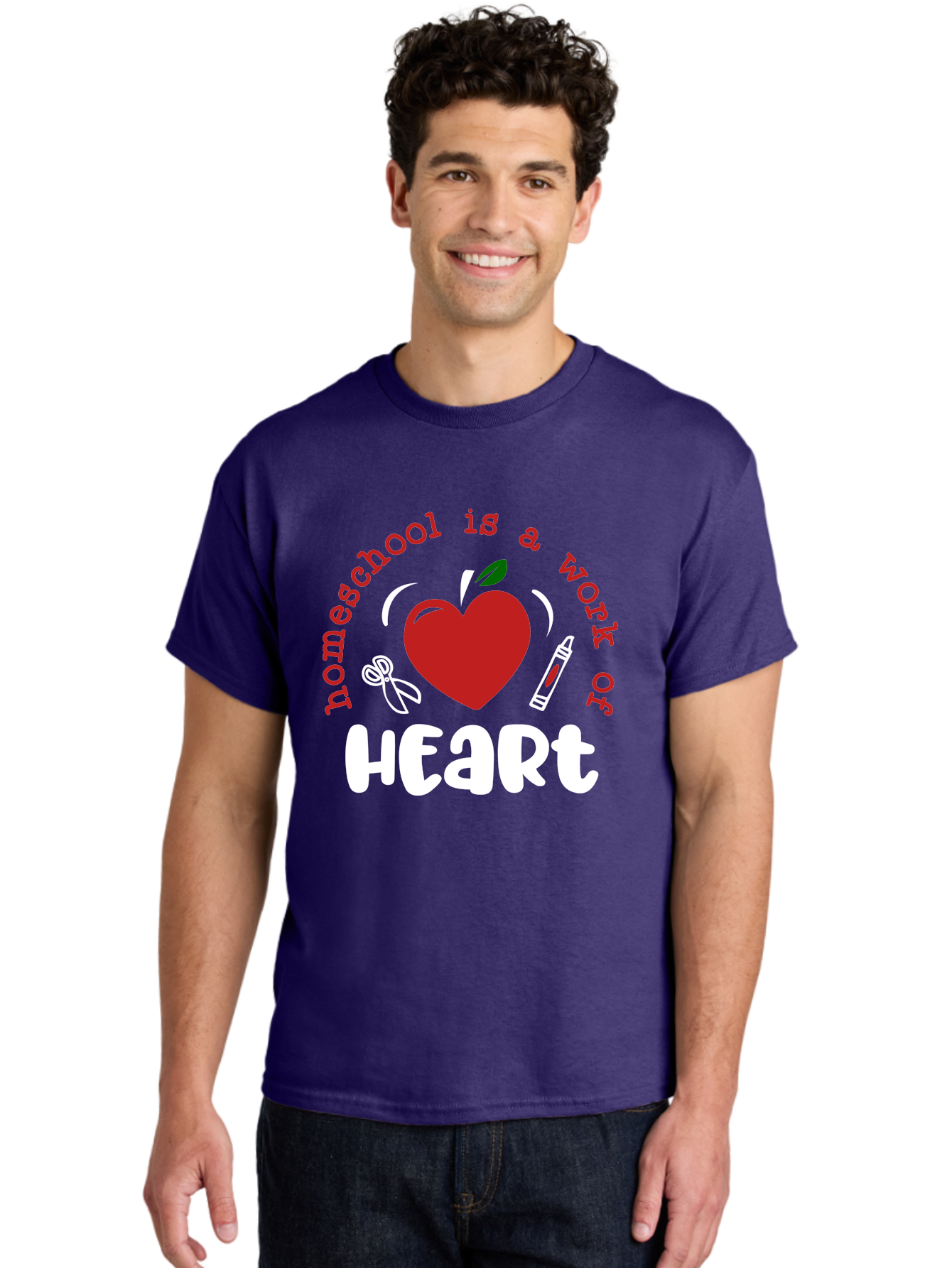 Homeschool-Is-A-Work-Of-Heart-1 Men'S Graphic Tee, 100% Cotton, Comfortable Casual Summer Wear, Machine Washable, Homeschooling, Heart-Shaped Apple, Educational Graphics, School Supplies, Red Crayon, Inspirational Quote, Home Education, Aab346 6