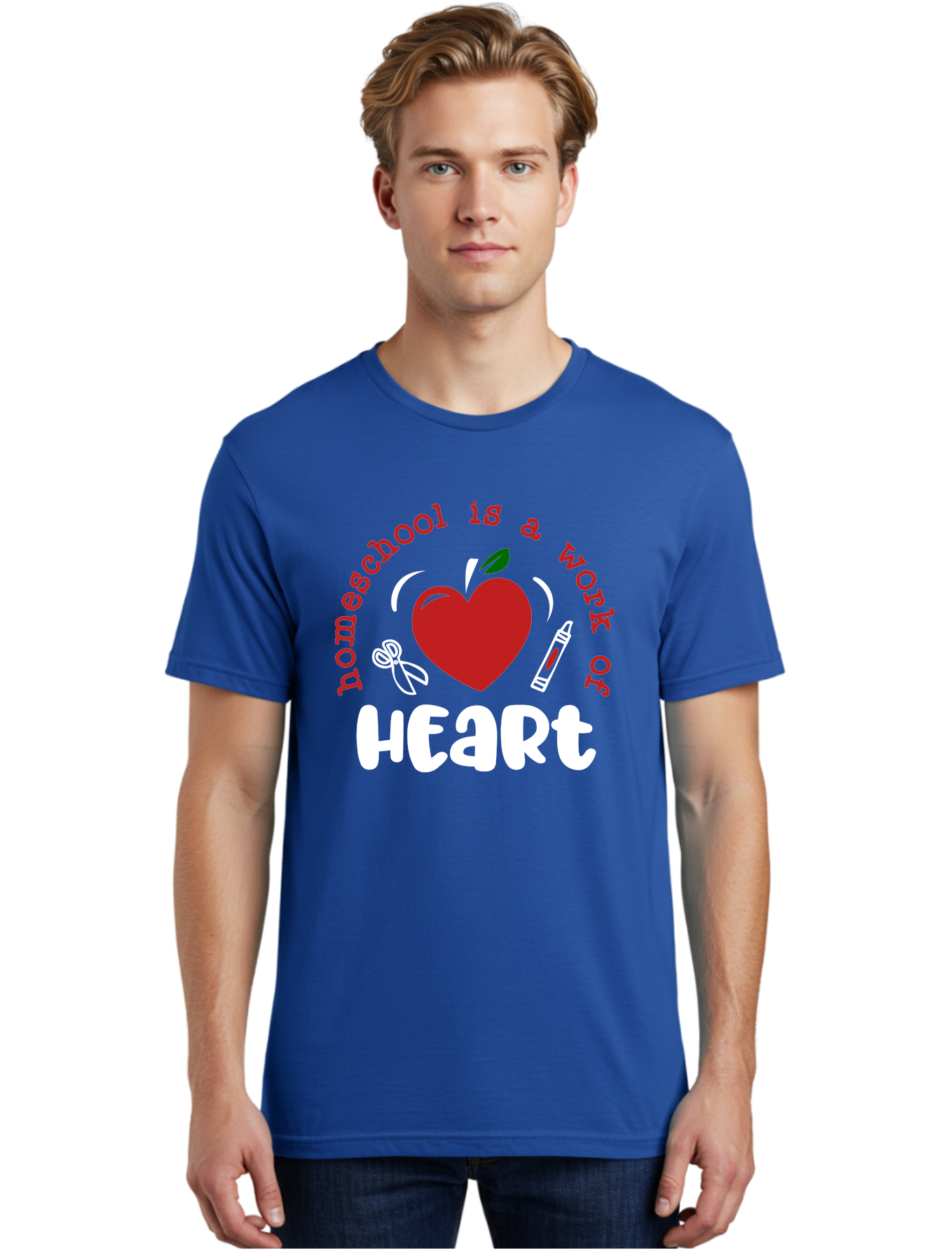Homeschool-Is-A-Work-Of-Heart-1 Men'S Graphic Tee, 100% Cotton, Comfortable Casual Summer Wear, Machine Washable, Homeschooling, Heart-Shaped Apple, Educational Graphics, School Supplies, Red Crayon, Inspirational Quote, Home Education, Aab346 22