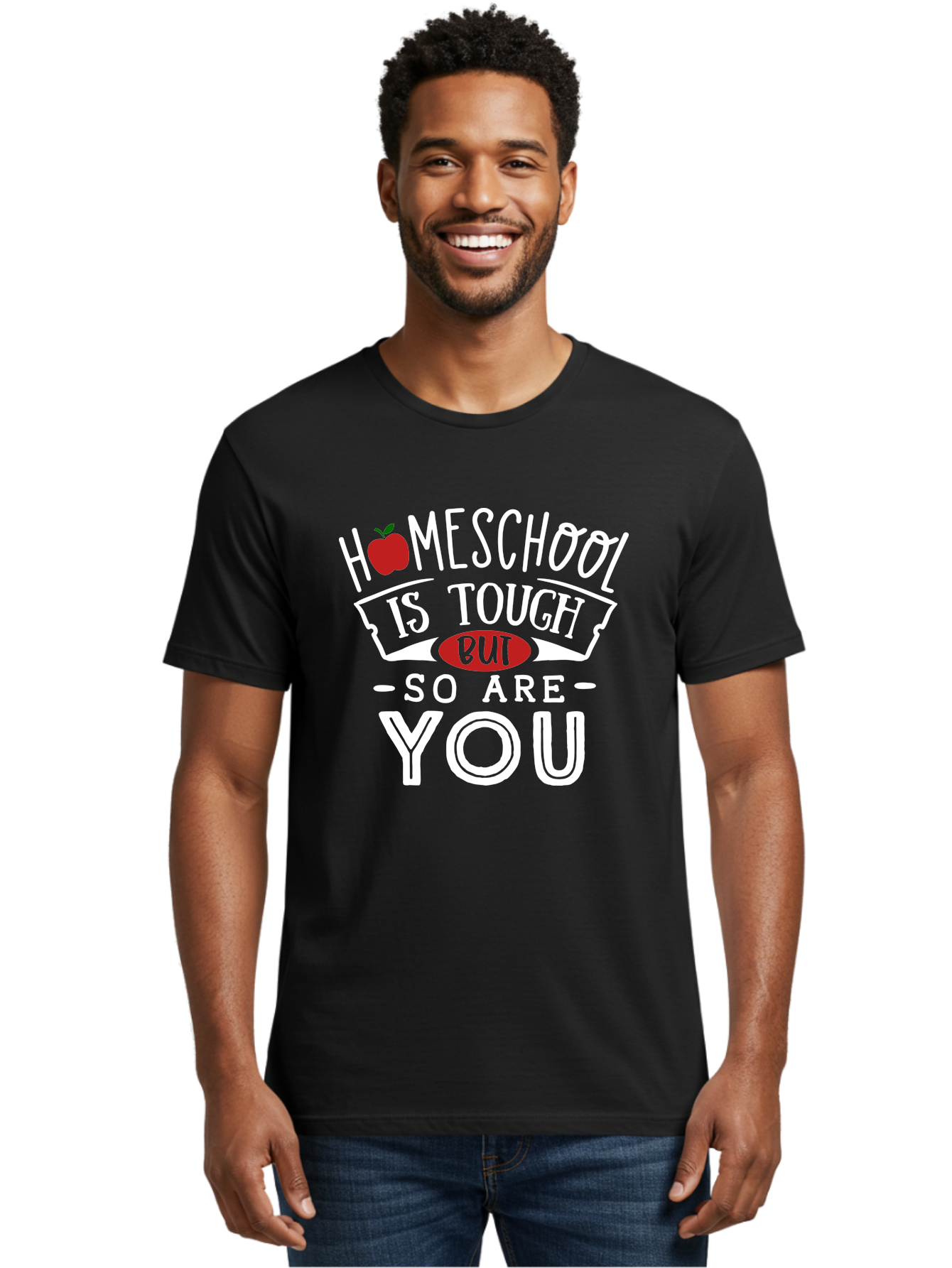 Homeschool-Is-Tough-But-So-Are-You-2 Men'S Graphic Tee, 100% Cotton, Comfortable Casual Summer Wear, Machine Washable, Homeschool, Motivational Quote, Inspirational Message, Apple Symbol, Education, Perseverance, Resilience, Empowerment Aab354 30