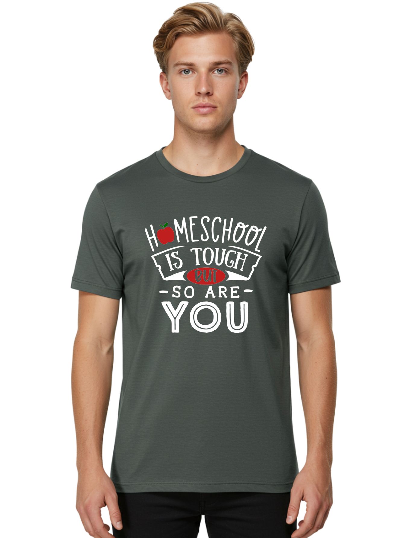 Homeschool-Is-Tough-But-So-Are-You-2 Men'S Graphic Tee, 100% Cotton, Comfortable Casual Summer Wear, Machine Washable, Homeschool, Motivational Quote, Inspirational Message, Apple Symbol, Education, Perseverance, Resilience, Empowerment Aab354 18