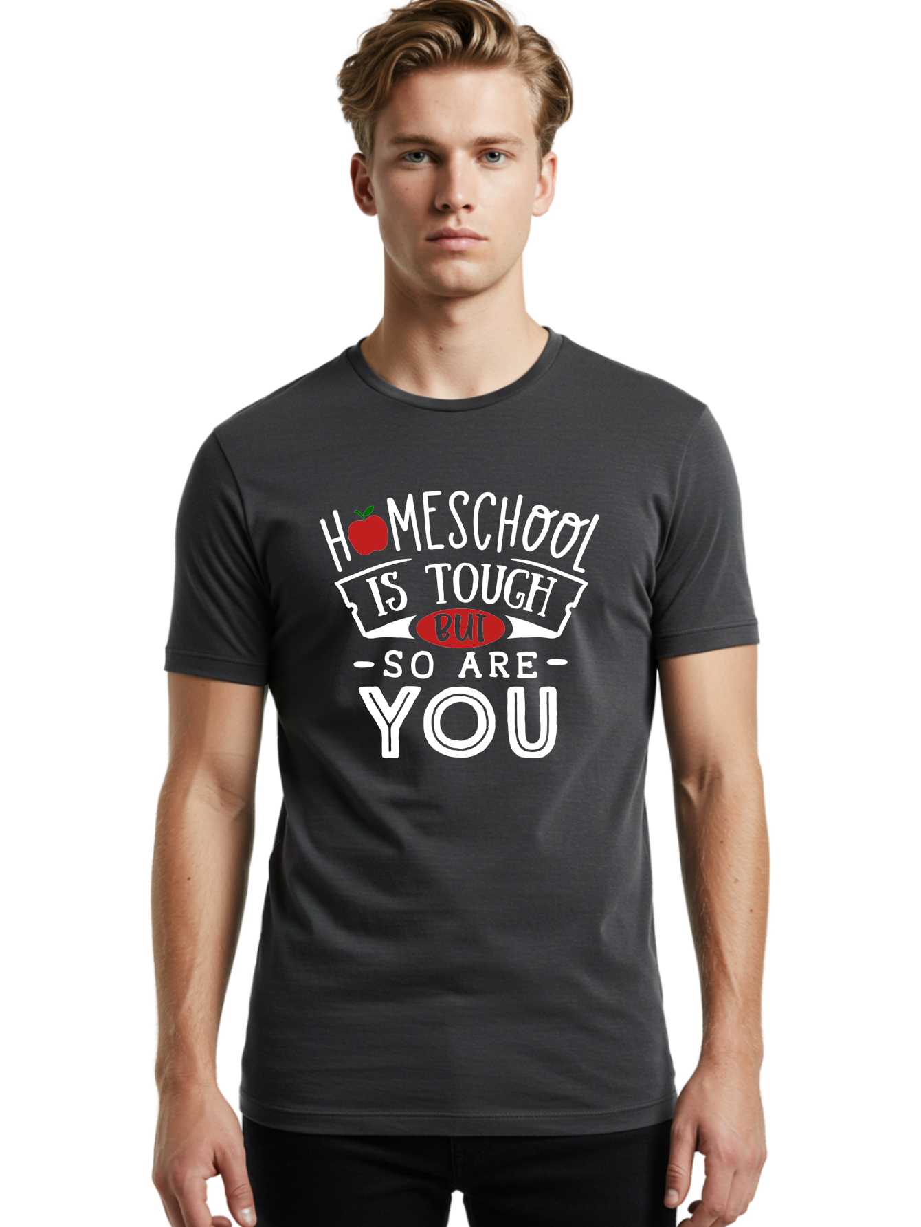 Homeschool-Is-Tough-But-So-Are-You-2 Men'S Graphic Tee, 100% Cotton, Comfortable Casual Summer Wear, Machine Washable, Homeschool, Motivational Quote, Inspirational Message, Apple Symbol, Education, Perseverance, Resilience, Empowerment Aab354 22