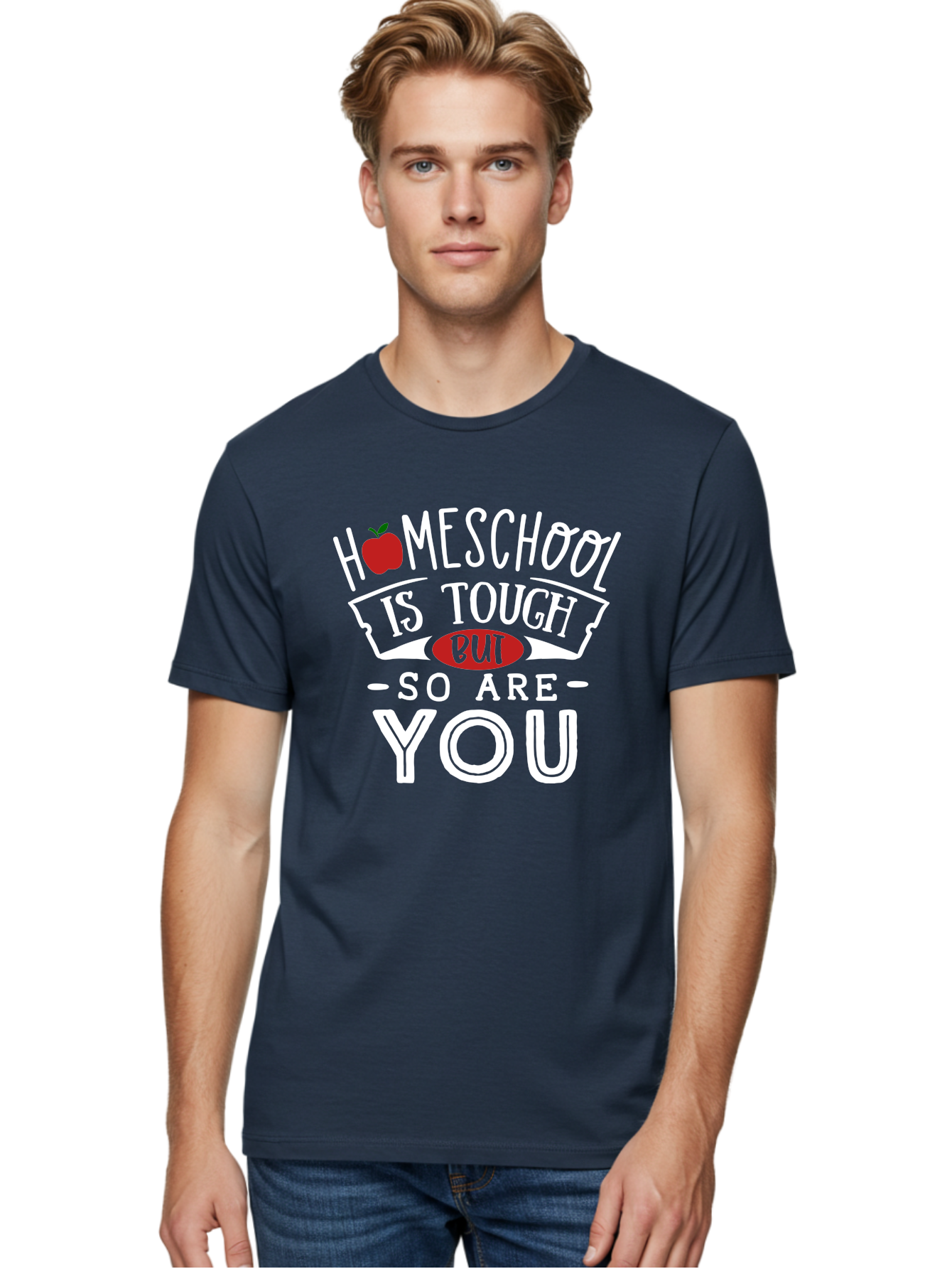 Homeschool-Is-Tough-But-So-Are-You-2 Men'S Graphic Tee, 100% Cotton, Comfortable Casual Summer Wear, Machine Washable, Homeschool, Motivational Quote, Inspirational Message, Apple Symbol, Education, Perseverance, Resilience, Empowerment Aab354 6