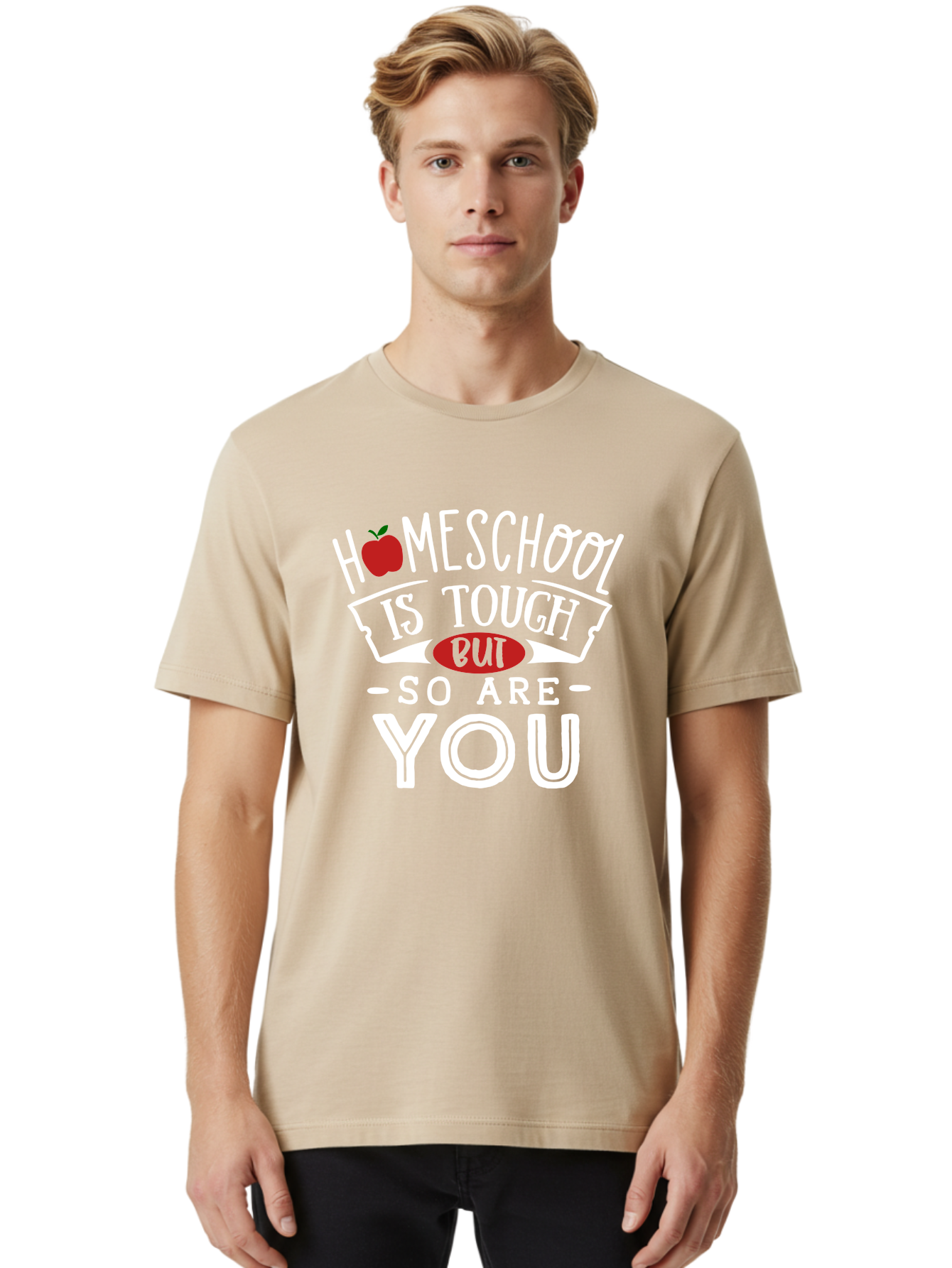 Homeschool-Is-Tough-But-So-Are-You-2 Men'S Graphic Tee, 100% Cotton, Comfortable Casual Summer Wear, Machine Washable, Homeschool, Motivational Quote, Inspirational Message, Apple Symbol, Education, Perseverance, Resilience, Empowerment Aab354 28