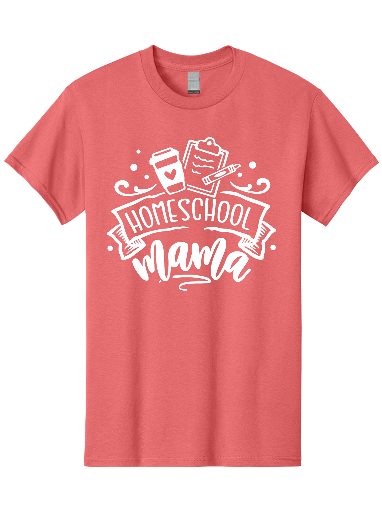 Homeschool-Mama-1 Men'S Graphic Tee, 100% Cotton, Comfortable Casual Summer Wear, Machine Washable, Homeschool Mama, Coffee Cup, Pencil, Clipboard, White Doodles, Swirls And Dots, Back To School, Homeschooling, Mom Life, Parenting, Education Aab364 7