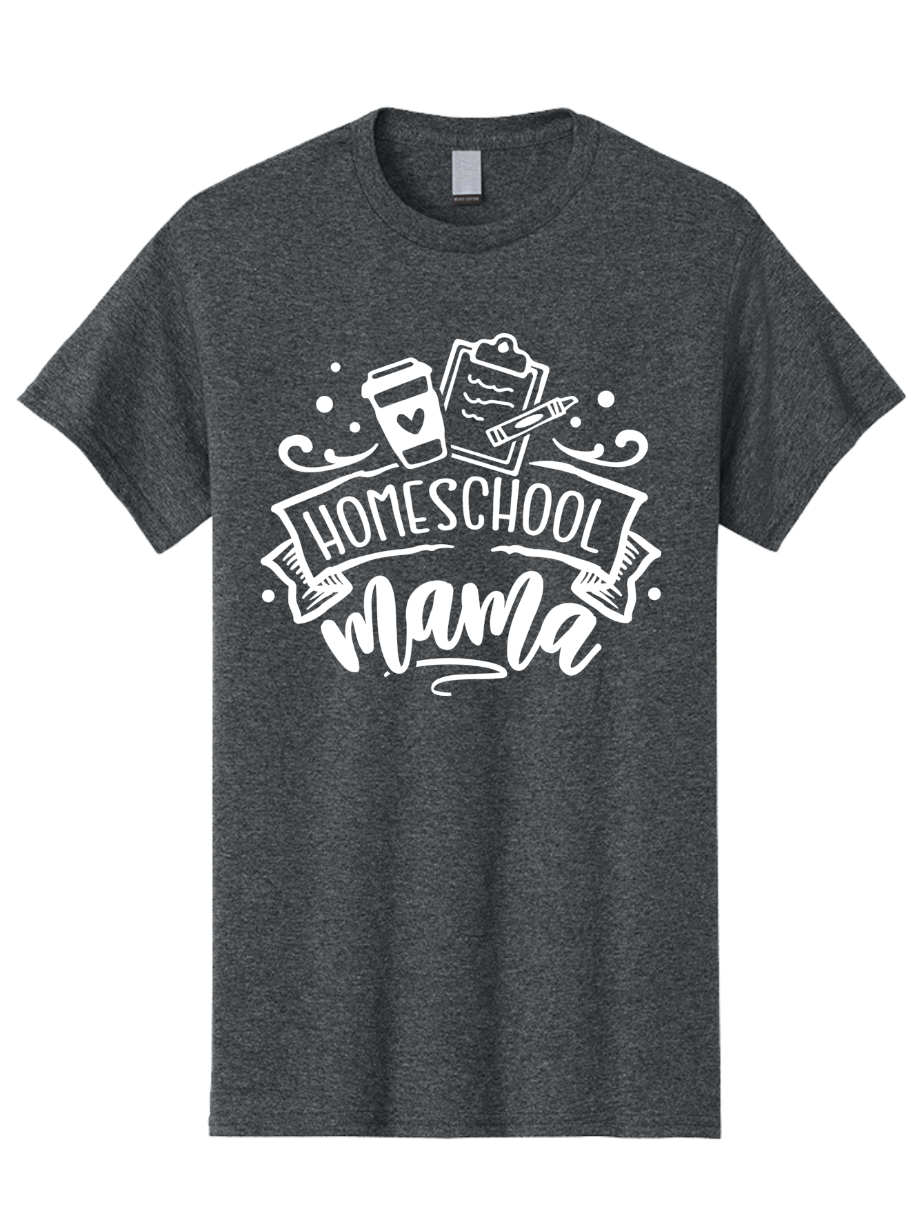 Homeschool-Mama-1 Men'S Graphic Tee, 100% Cotton, Comfortable Casual Summer Wear, Machine Washable, Homeschool Mama, Coffee Cup, Pencil, Clipboard, White Doodles, Swirls And Dots, Back To School, Homeschooling, Mom Life, Parenting, Education Aab364 27