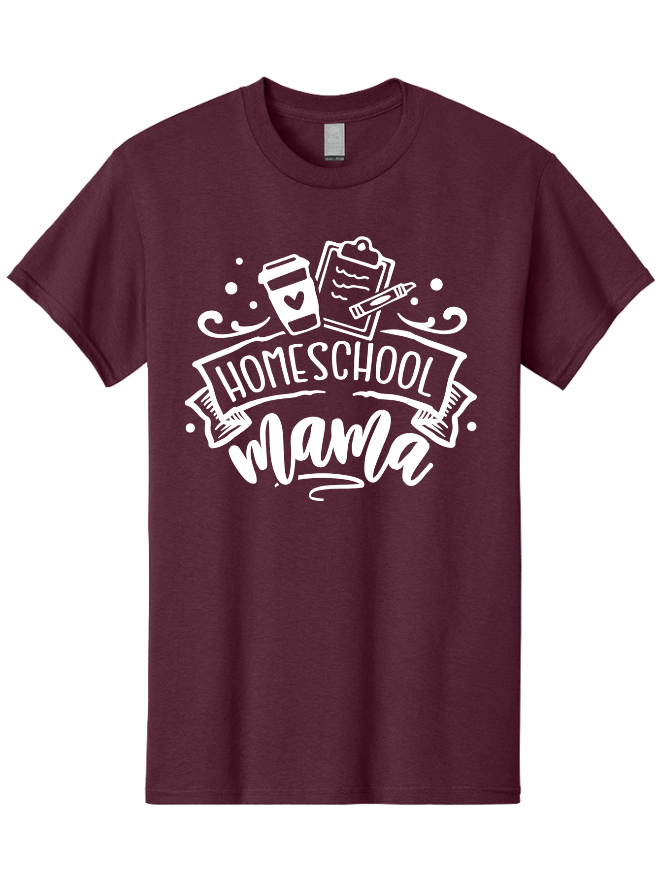 Homeschool-Mama-1 Men'S Graphic Tee, 100% Cotton, Comfortable Casual Summer Wear, Machine Washable, Homeschool Mama, Coffee Cup, Pencil, Clipboard, White Doodles, Swirls And Dots, Back To School, Homeschooling, Mom Life, Parenting, Education Aab364 29