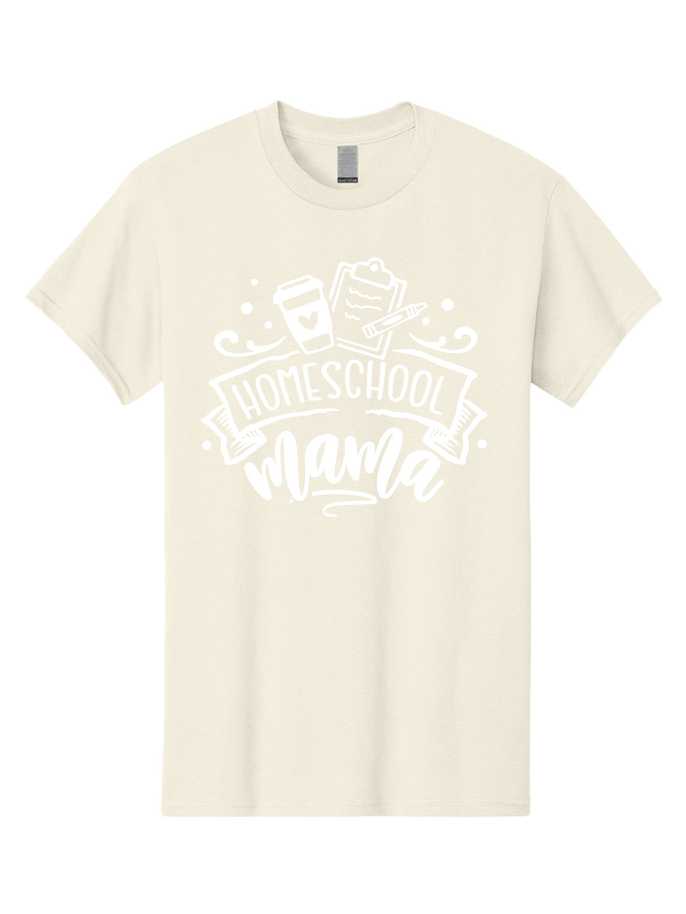 Homeschool-Mama-1 Men'S Graphic Tee, 100% Cotton, Comfortable Casual Summer Wear, Machine Washable, Homeschool Mama, Coffee Cup, Pencil, Clipboard, White Doodles, Swirls And Dots, Back To School, Homeschooling, Mom Life, Parenting, Education Aab364 25