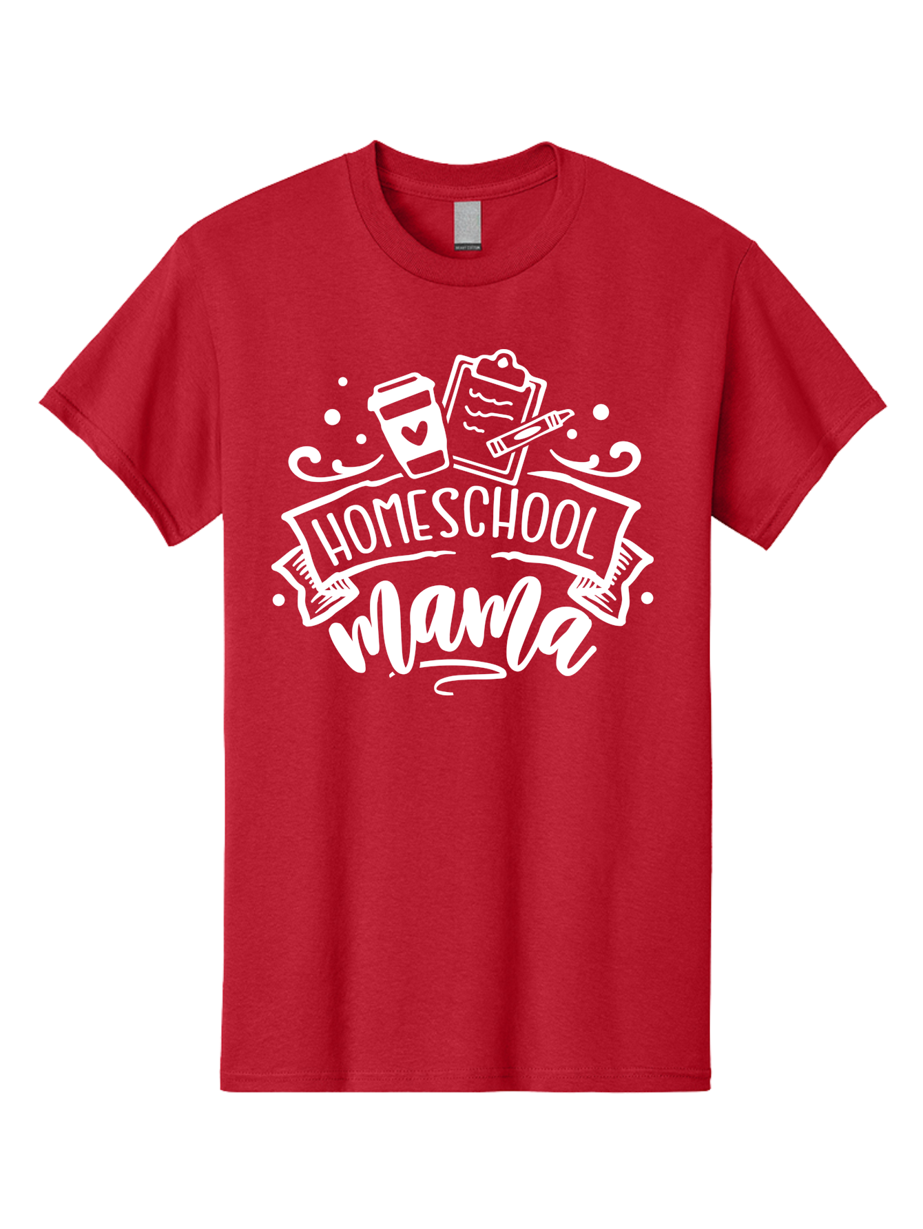 Homeschool-Mama-1 Men'S Graphic Tee, 100% Cotton, Comfortable Casual Summer Wear, Machine Washable, Homeschool Mama, Coffee Cup, Pencil, Clipboard, White Doodles, Swirls And Dots, Back To School, Homeschooling, Mom Life, Parenting, Education Aab364 19
