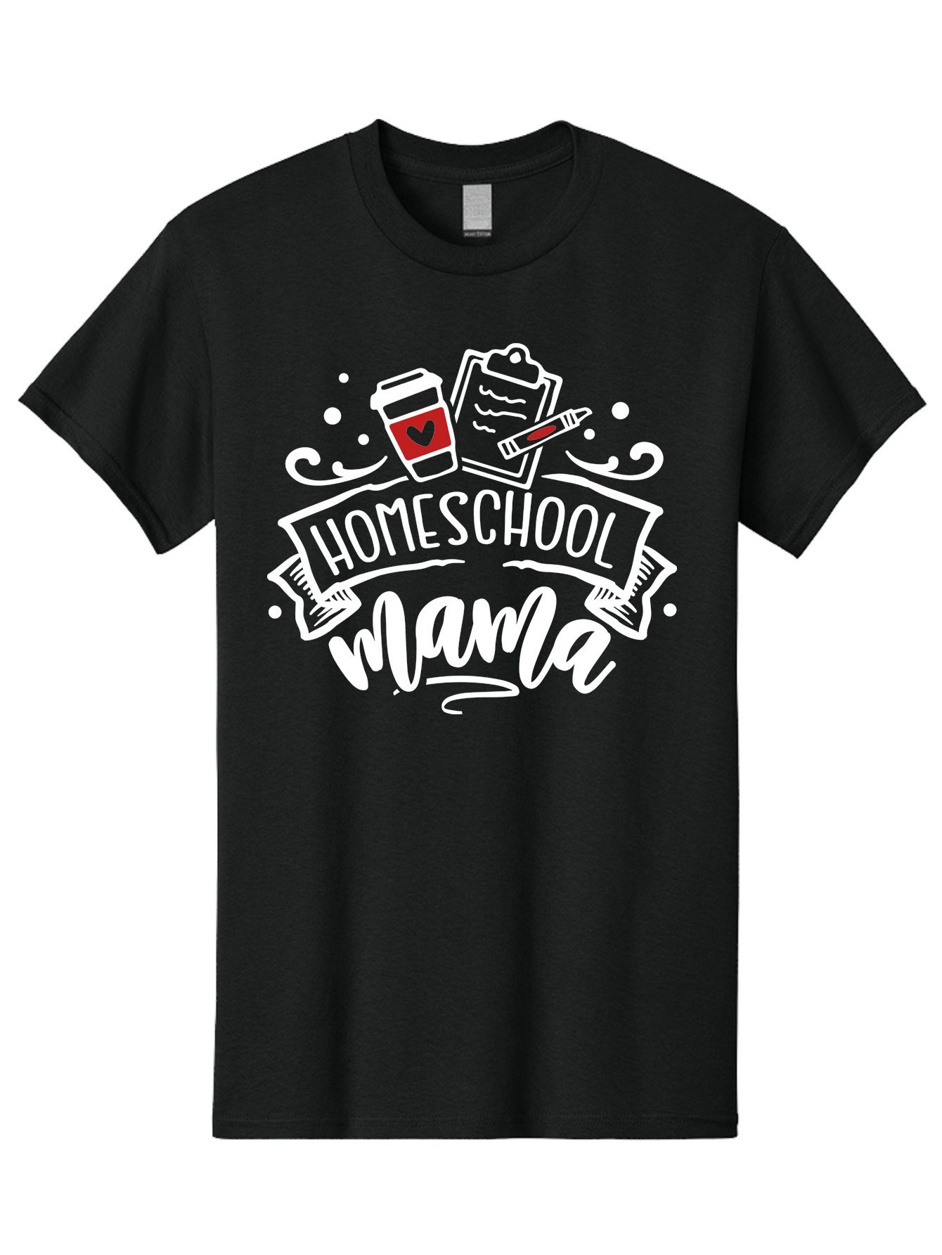 Homeschool-Mama-2 Men'S Graphic Tee, 100% Cotton, Comfortable Casual Summer Wear, Machine Washable, Homeschool Mama, Coffee Cup With Heart, Clipboard, Pencil, Educational Supplies, Home Education, Mom Life, Learning At Home, Teaching, Aab365 13