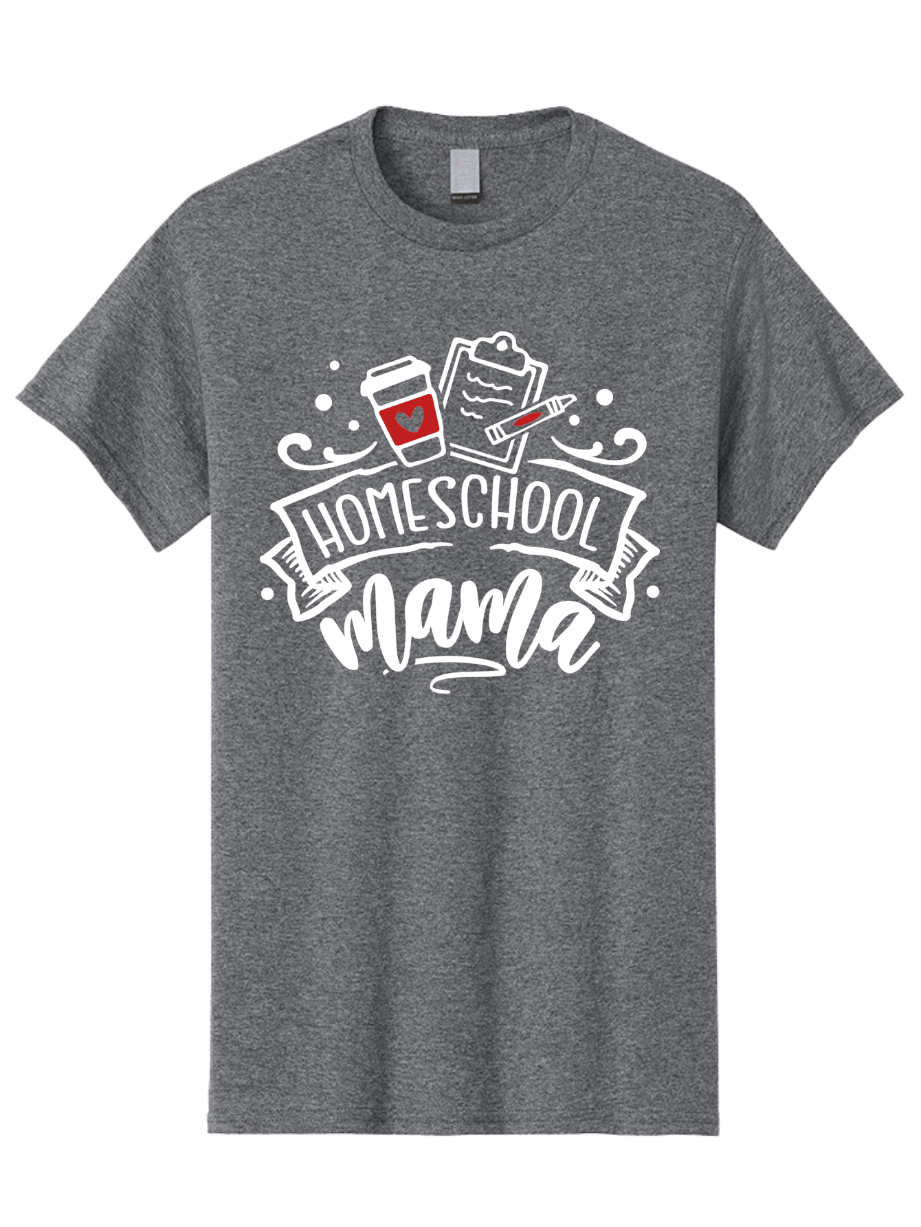 Homeschool-Mama-2 Men'S Graphic Tee, 100% Cotton, Comfortable Casual Summer Wear, Machine Washable, Homeschool Mama, Coffee Cup With Heart, Clipboard, Pencil, Educational Supplies, Home Education, Mom Life, Learning At Home, Teaching, Aab365 3