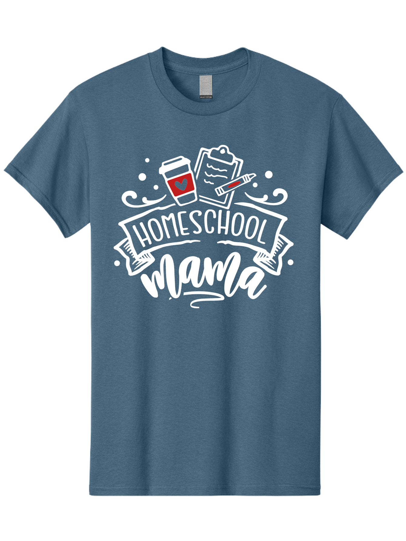 Homeschool-Mama-2 Men'S Graphic Tee, 100% Cotton, Comfortable Casual Summer Wear, Machine Washable, Homeschool Mama, Coffee Cup With Heart, Clipboard, Pencil, Educational Supplies, Home Education, Mom Life, Learning At Home, Teaching, Aab365 21