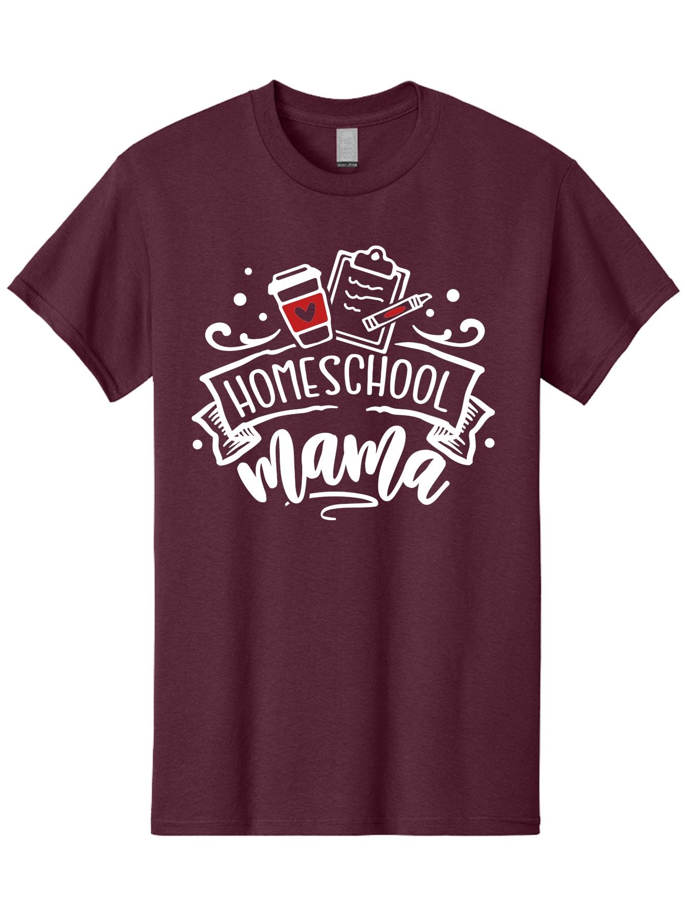 Homeschool-Mama-2 Men'S Graphic Tee, 100% Cotton, Comfortable Casual Summer Wear, Machine Washable, Homeschool Mama, Coffee Cup With Heart, Clipboard, Pencil, Educational Supplies, Home Education, Mom Life, Learning At Home, Teaching, Aab365 15