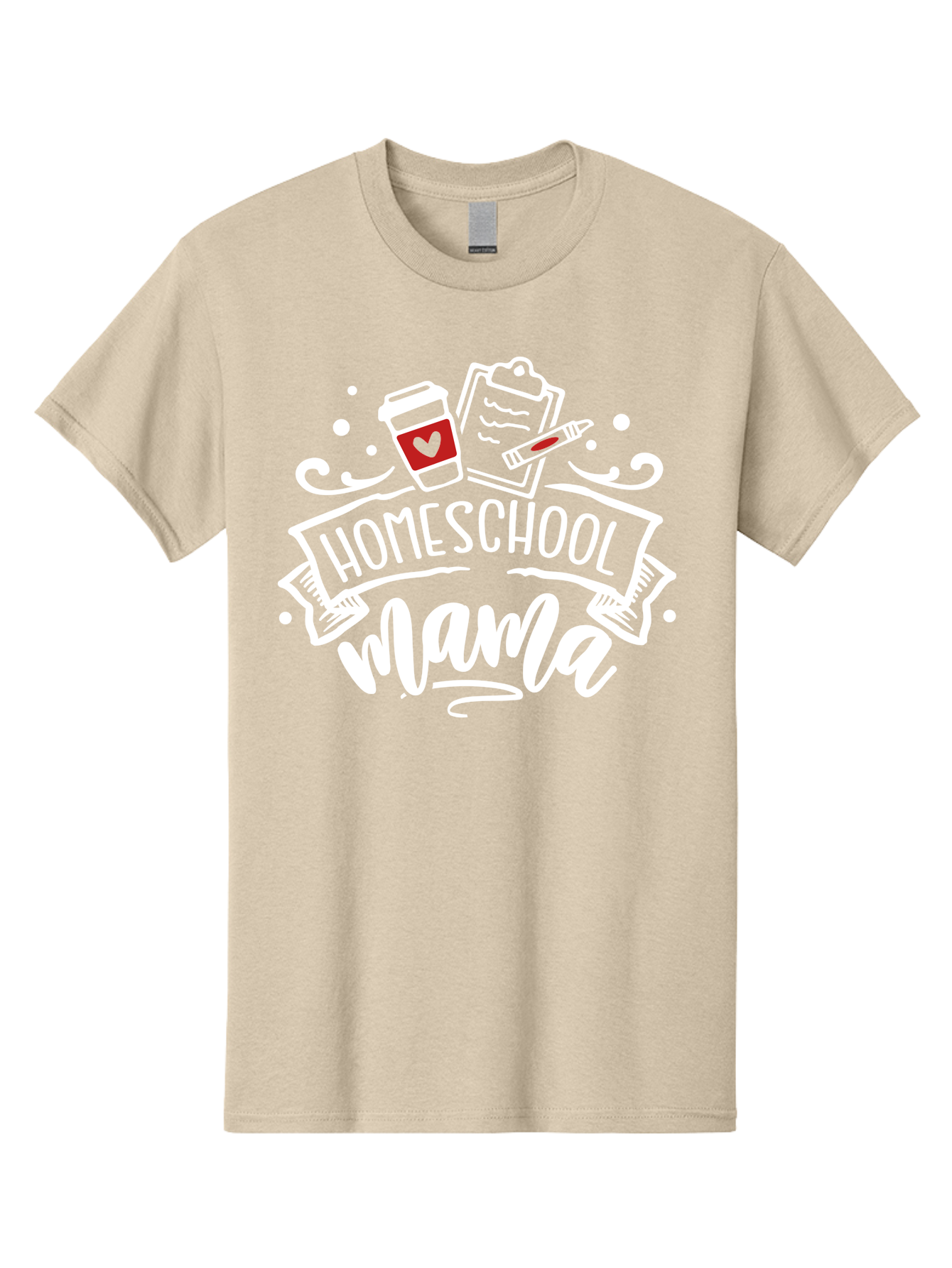 Homeschool-Mama-2 Men'S Graphic Tee, 100% Cotton, Comfortable Casual Summer Wear, Machine Washable, Homeschool Mama, Coffee Cup With Heart, Clipboard, Pencil, Educational Supplies, Home Education, Mom Life, Learning At Home, Teaching, Aab365 23
