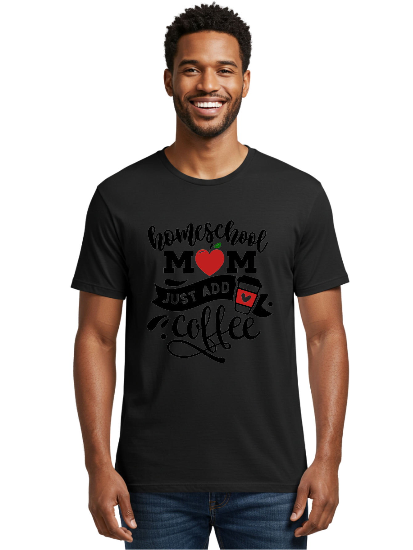 Homeschool-Mom-Just-Add-Coffee-2 Men'S Graphic Tee, 100% Cotton, Comfortable Casual Summer Wear, Machine Washable, Homeschool Mom, Coffee Lover, Motherhood, Homeschooling, Mom Life, Coffee Addiction, Funny Quote, Motherhood Quote, Love Heart, Aab371 16