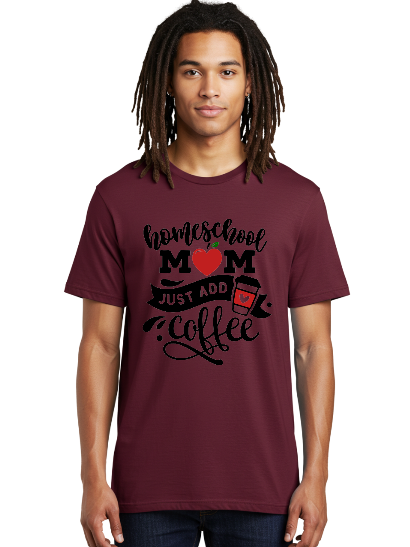Homeschool-Mom-Just-Add-Coffee-2 Men'S Graphic Tee, 100% Cotton, Comfortable Casual Summer Wear, Machine Washable, Homeschool Mom, Coffee Lover, Motherhood, Homeschooling, Mom Life, Coffee Addiction, Funny Quote, Motherhood Quote, Love Heart, Aab371 28