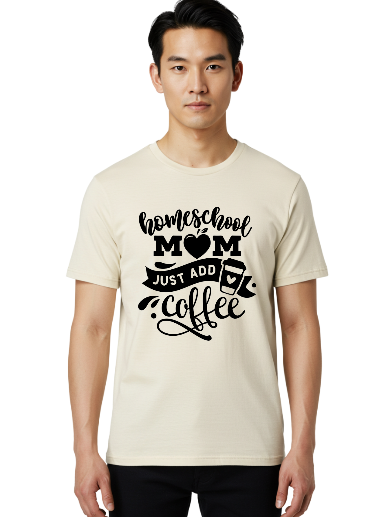 Homeschool-Mom-Just-Add-Coffee Men'S Graphic Tee, 100% Cotton, Comfortable Casual Summer Wear, Machine Washable, Homeschool Mom, Coffee Lover, Mom Life, Homeschooling, Parenting, Mom Humor, Coffee Addict, Motherhood Aab372 20