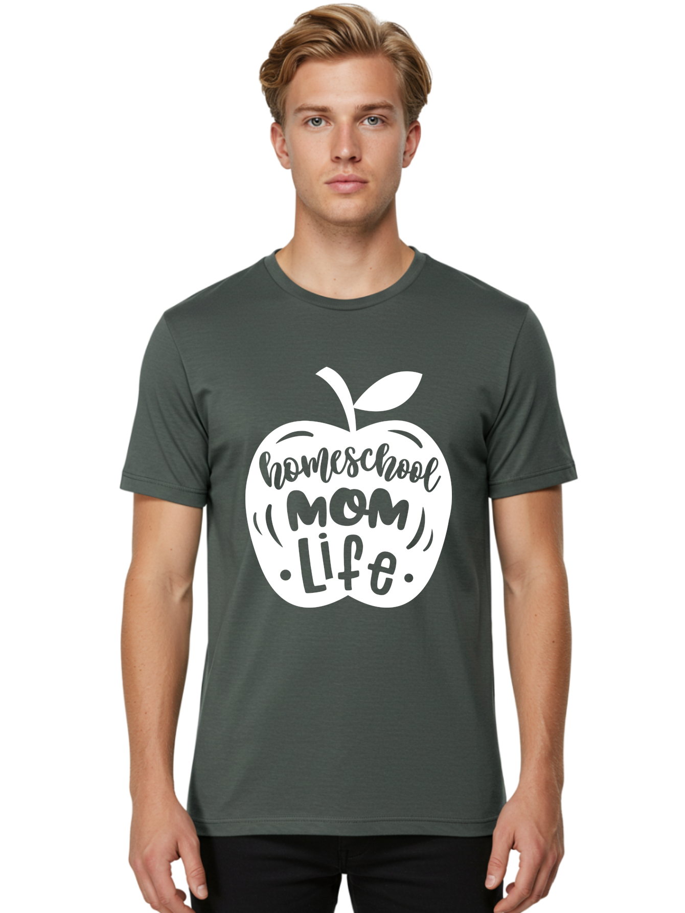 Homeschool-Mom-Life-1 Men'S Graphic Tee, 100% Cotton, Comfortable Casual Summer Wear, Machine Washable, Homeschool Mom Life, Apple Graphic, Homeschooling, Mom Life, Education, Parenting, Teaching, Learning, Green Apple Aab373 20