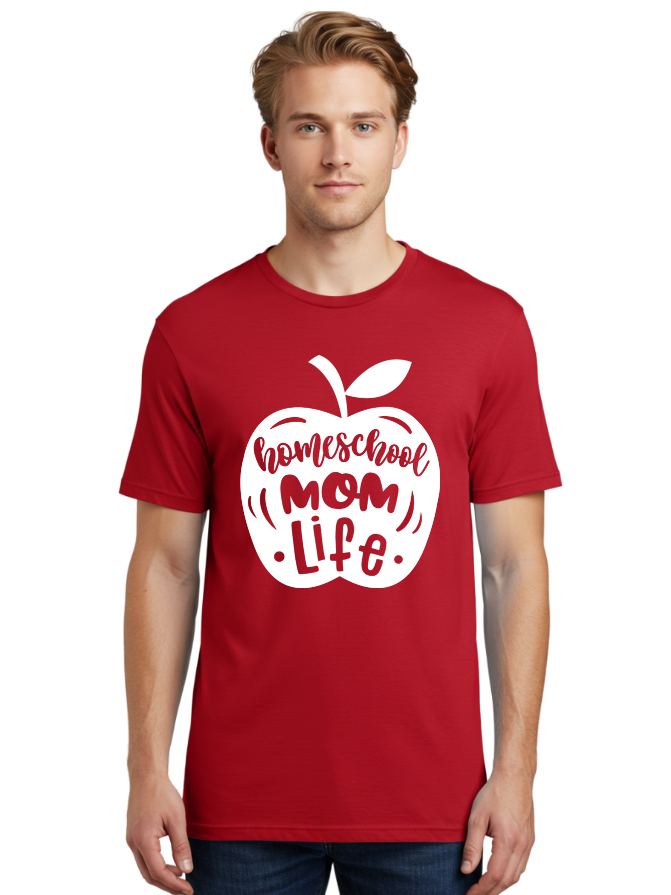 Homeschool-Mom-Life-1 Men'S Graphic Tee, 100% Cotton, Comfortable Casual Summer Wear, Machine Washable, Homeschool Mom Life, Apple Graphic, Homeschooling, Mom Life, Education, Parenting, Teaching, Learning, Green Apple Aab373 16