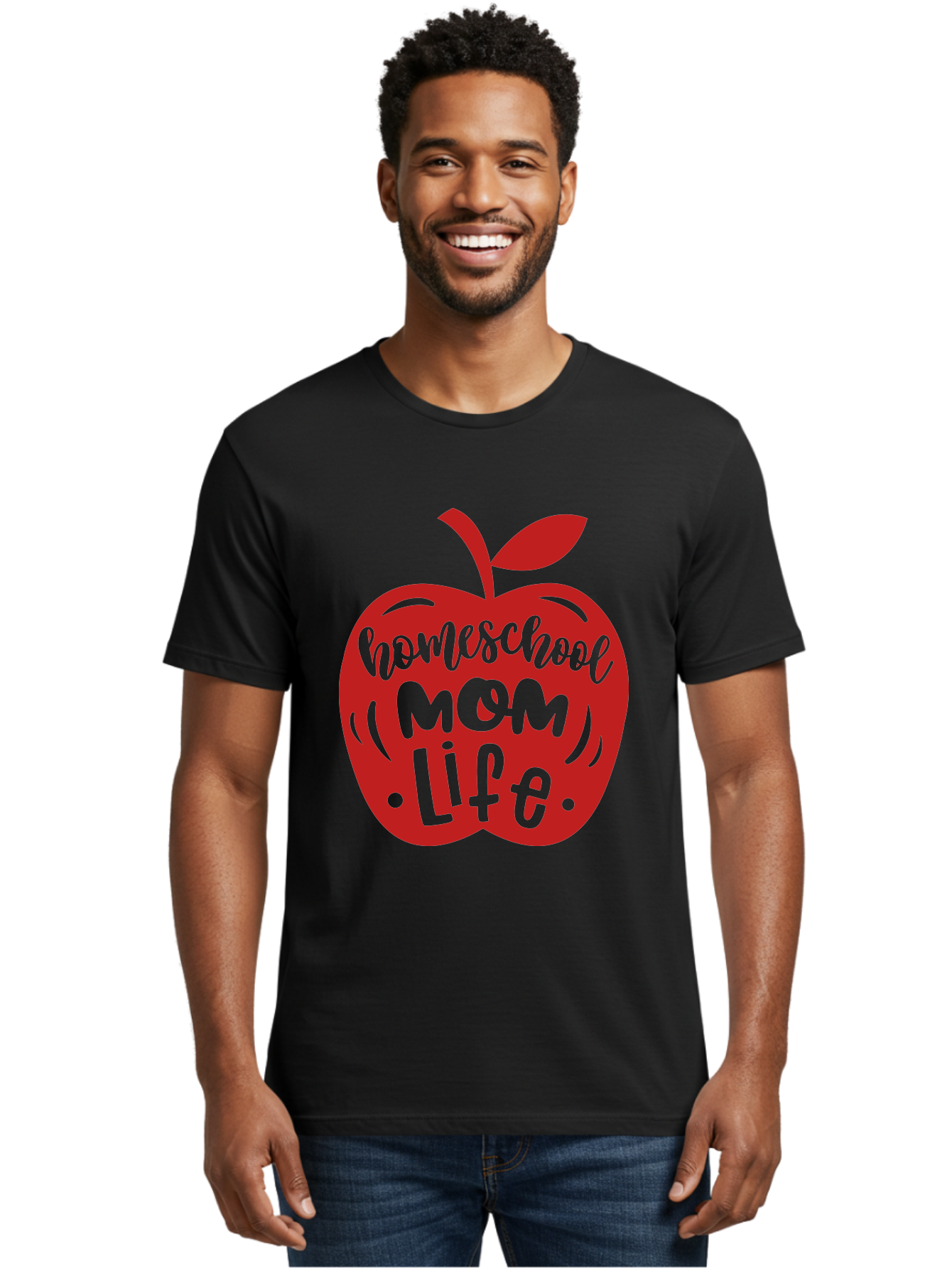 Homeschool-Mom-Life-2 Men'S Graphic Tee, 100% Cotton, Comfortable Casual Summer Wear, Machine Washable, Homeschool Mom Life, Apple Graphic, Red Apple, Green Text, Mom Life, Homeschooling, Parenting, Education, Learning At Home Aab374 10