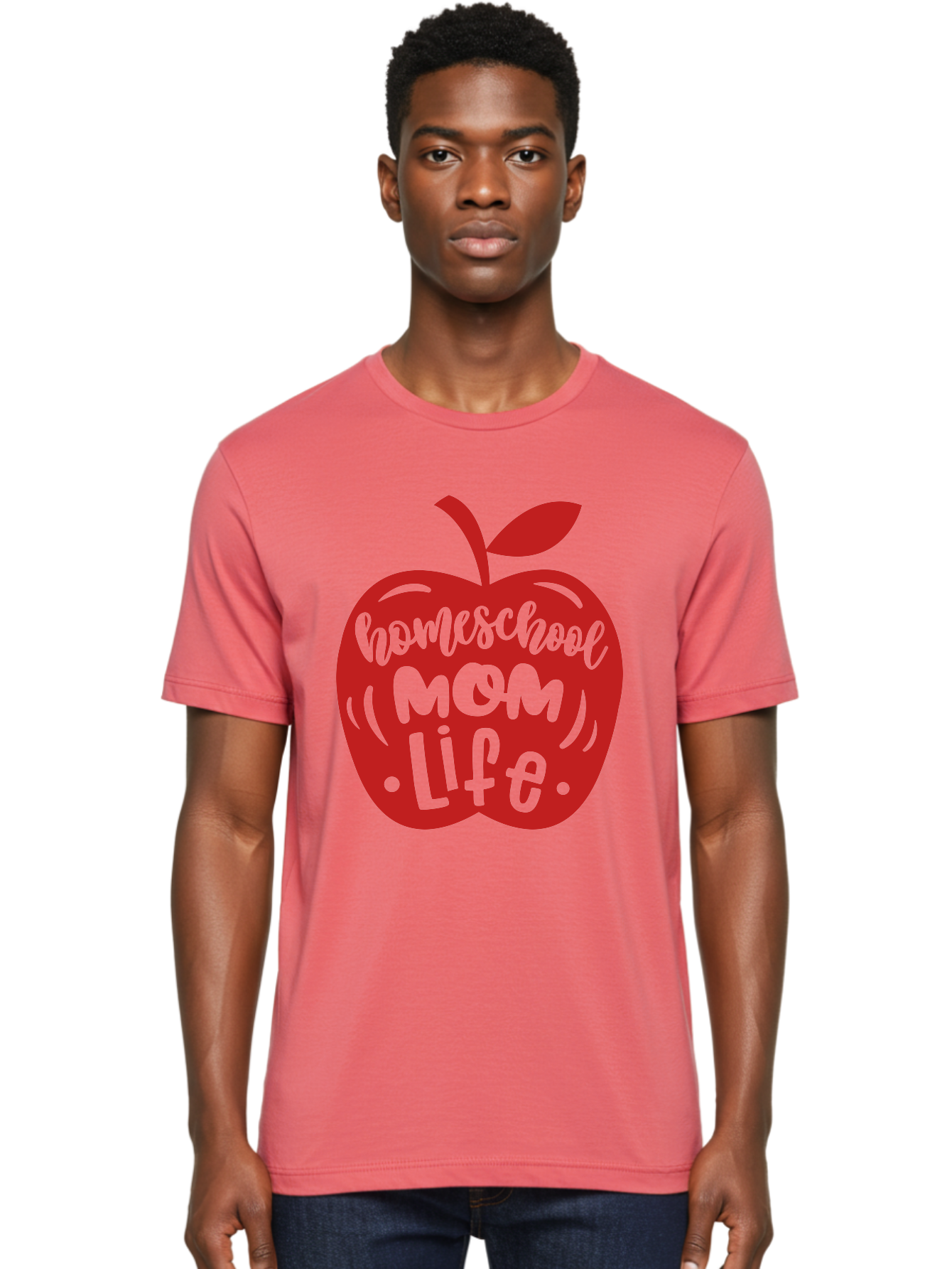 Homeschool-Mom-Life-2 Men'S Graphic Tee, 100% Cotton, Comfortable Casual Summer Wear, Machine Washable, Homeschool Mom Life, Apple Graphic, Red Apple, Green Text, Mom Life, Homeschooling, Parenting, Education, Learning At Home Aab374 18