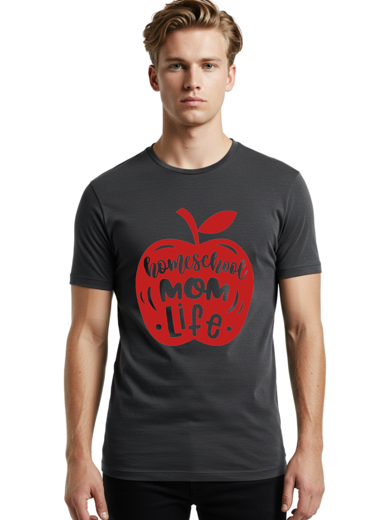 Homeschool-Mom-Life-2 Men'S Graphic Tee, 100% Cotton, Comfortable Casual Summer Wear, Machine Washable, Homeschool Mom Life, Apple Graphic, Red Apple, Green Text, Mom Life, Homeschooling, Parenting, Education, Learning At Home Aab374 28