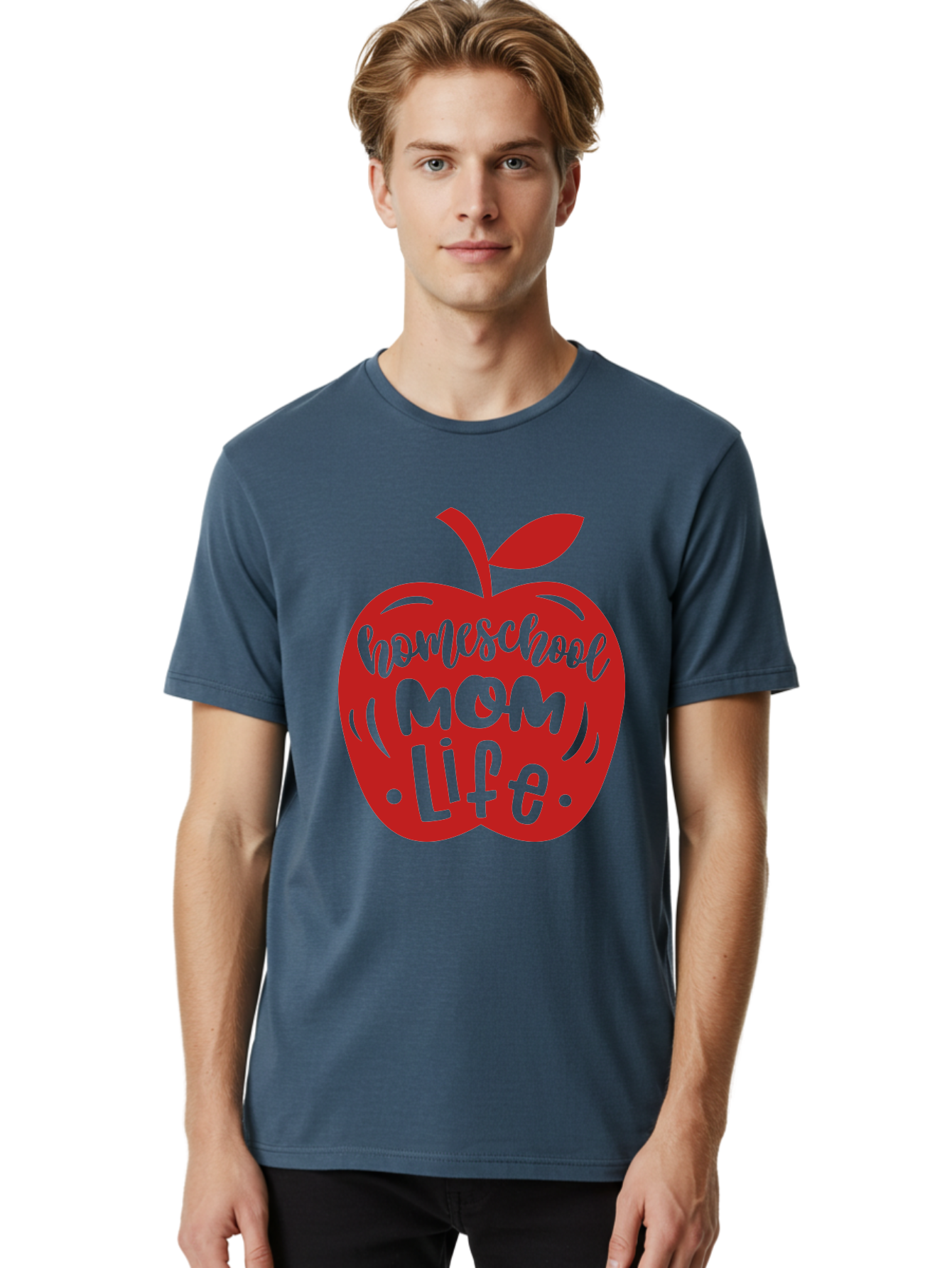 Homeschool-Mom-Life-2 Men'S Graphic Tee, 100% Cotton, Comfortable Casual Summer Wear, Machine Washable, Homeschool Mom Life, Apple Graphic, Red Apple, Green Text, Mom Life, Homeschooling, Parenting, Education, Learning At Home Aab374 14