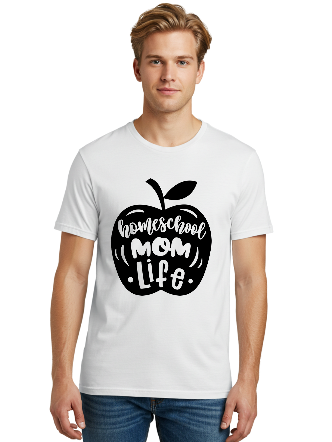 Homeschool-Mom-Life Men'S Graphic Tee, 100% Cotton, Comfortable Casual Summer Wear, Machine Washable, Homeschool Mom Life, Apple Graphic, Mom Life, Homeschooling, Education, Parenting, Motherhood, Apple Illustration, Custom Graphics Aab375 24