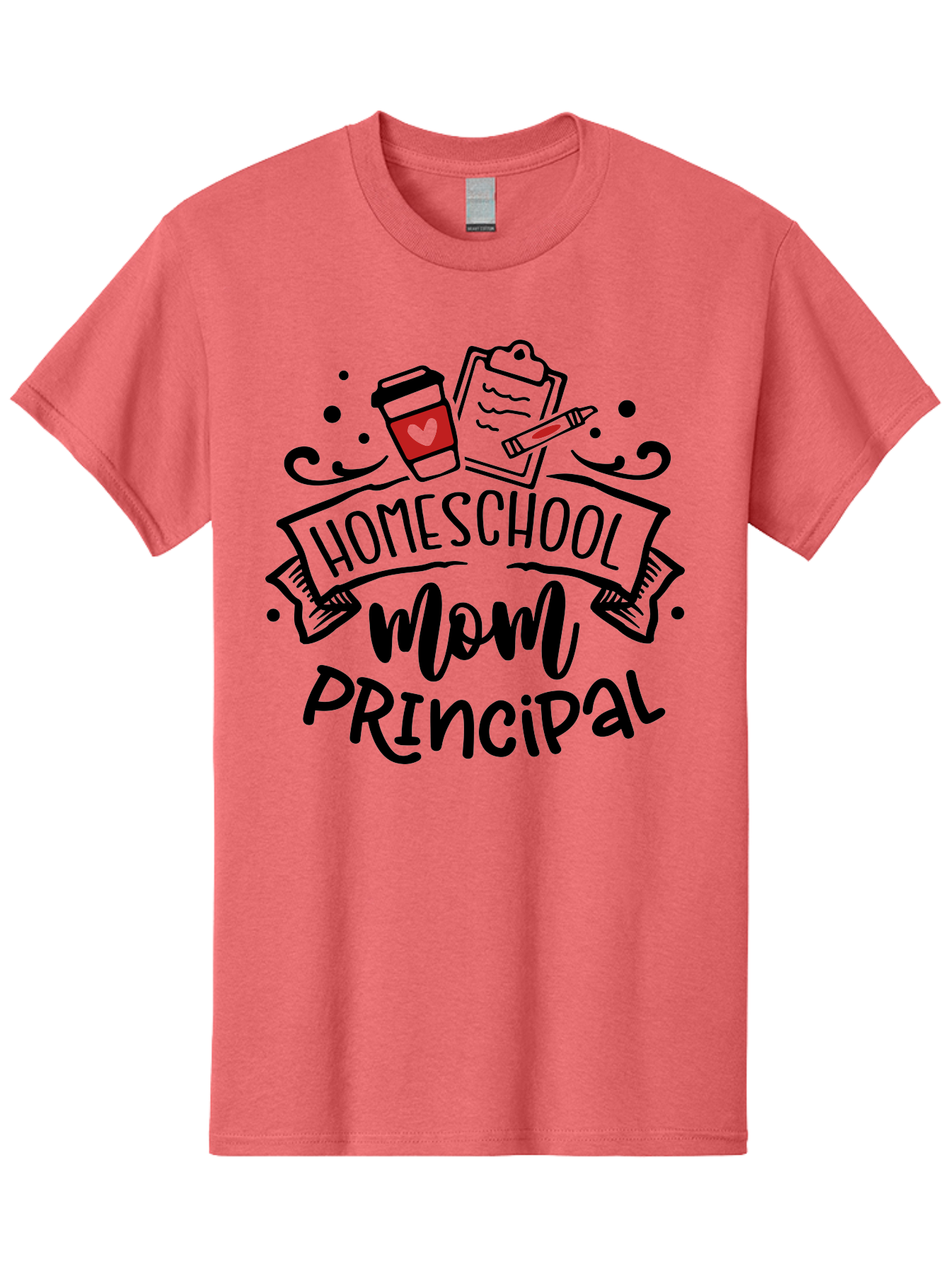 Homeschool-Mom-Principal-1 Men'S Graphic Tee, 100% Cotton, Comfortable Casual Summer Wear, Machine Washable, Homeschool Mom, Principal, Coffee Cup, Red Heart, Clipboard, Pencil, Education, Learning, Parenting, Homeschooling, Teaching, Aab376 23