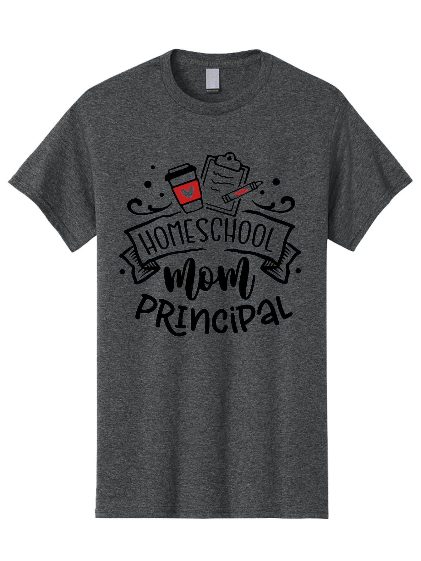 Homeschool-Mom-Principal-1 Men'S Graphic Tee, 100% Cotton, Comfortable Casual Summer Wear, Machine Washable, Homeschool Mom, Principal, Coffee Cup, Red Heart, Clipboard, Pencil, Education, Learning, Parenting, Homeschooling, Teaching, Aab376 5
