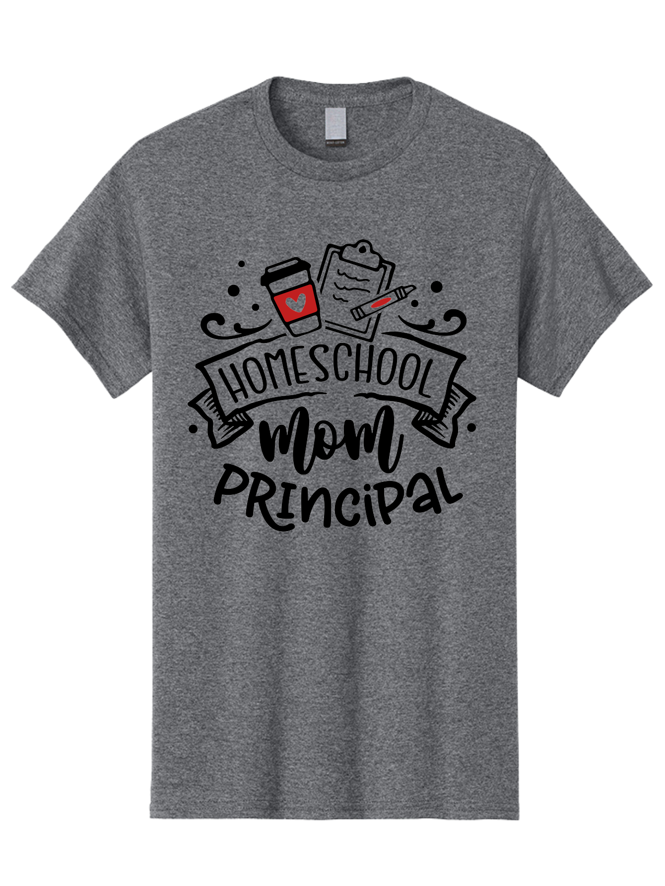 Homeschool-Mom-Principal-1 Men'S Graphic Tee, 100% Cotton, Comfortable Casual Summer Wear, Machine Washable, Homeschool Mom, Principal, Coffee Cup, Red Heart, Clipboard, Pencil, Education, Learning, Parenting, Homeschooling, Teaching, Aab376 17
