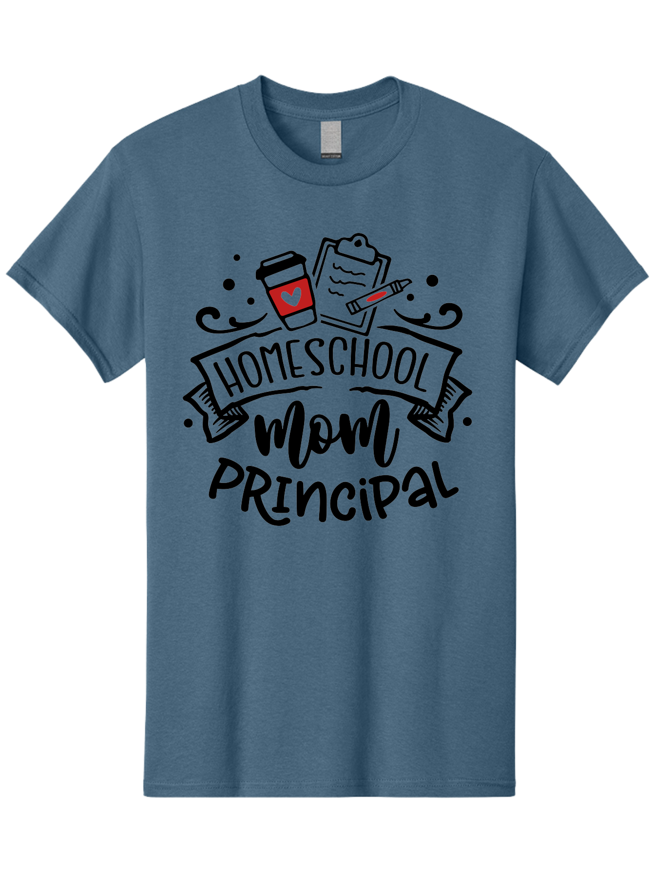 Homeschool-Mom-Principal-1 Men'S Graphic Tee, 100% Cotton, Comfortable Casual Summer Wear, Machine Washable, Homeschool Mom, Principal, Coffee Cup, Red Heart, Clipboard, Pencil, Education, Learning, Parenting, Homeschooling, Teaching, Aab376 27