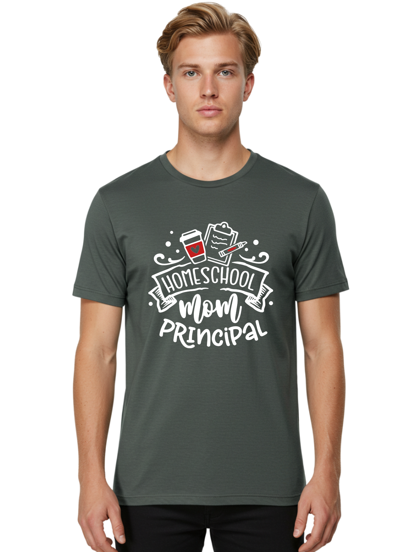 Homeschool-Mom-Principal-3 Men'S Graphic Tee, 100% Cotton, Comfortable Casual Summer Wear, Machine Washable, Homeschool Mom, Principal, Coffee Cup, Clipboard, Marker, Homeschooling, Education, Parenting, Teaching, Learning, Aab378 26