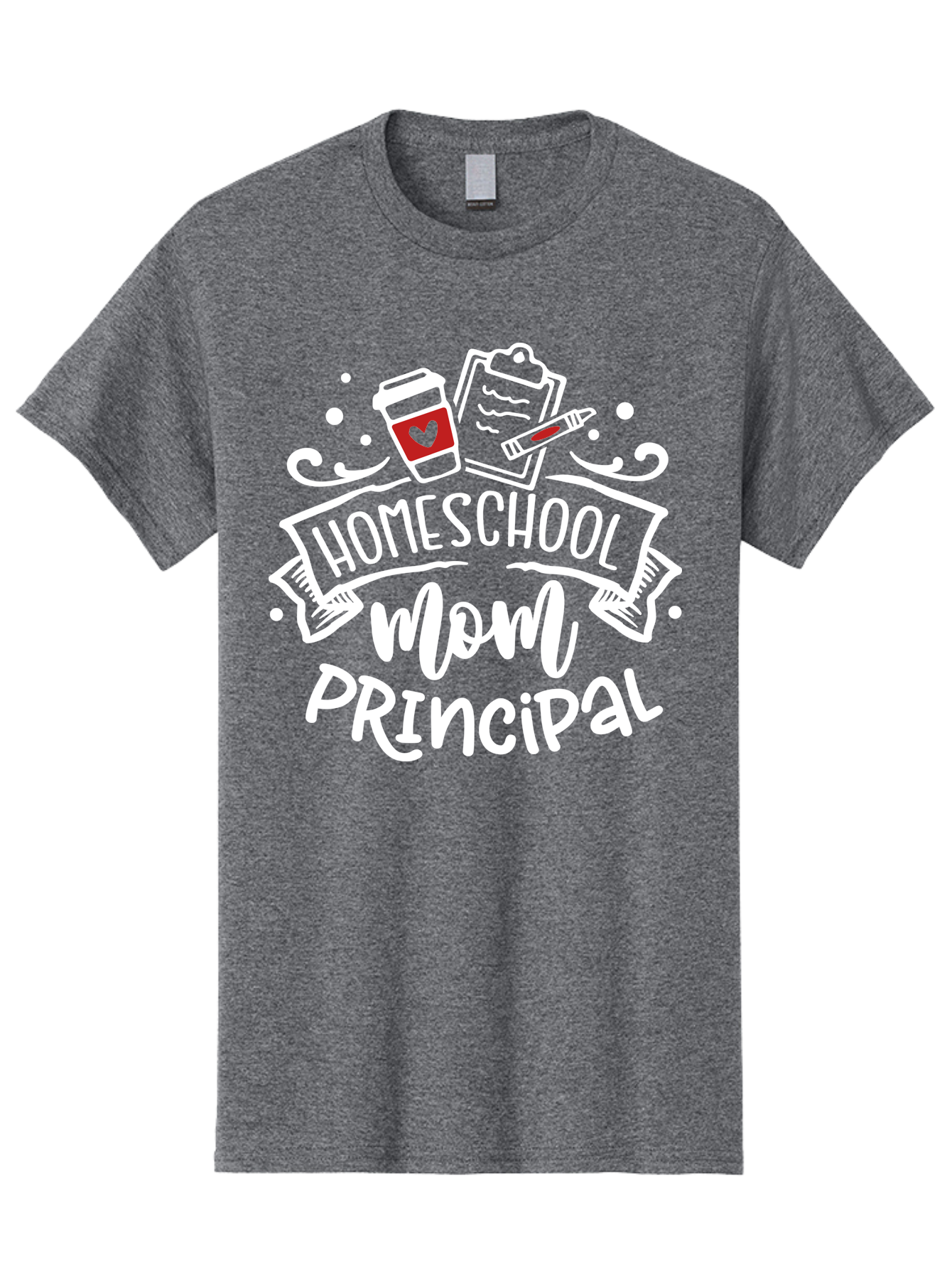 Homeschool-Mom-Principal-3 Men'S Graphic Tee, 100% Cotton, Comfortable Casual Summer Wear, Machine Washable, Homeschool Mom, Principal, Coffee Cup, Clipboard, Marker, Homeschooling, Education, Parenting, Teaching, Learning, Aab378 3