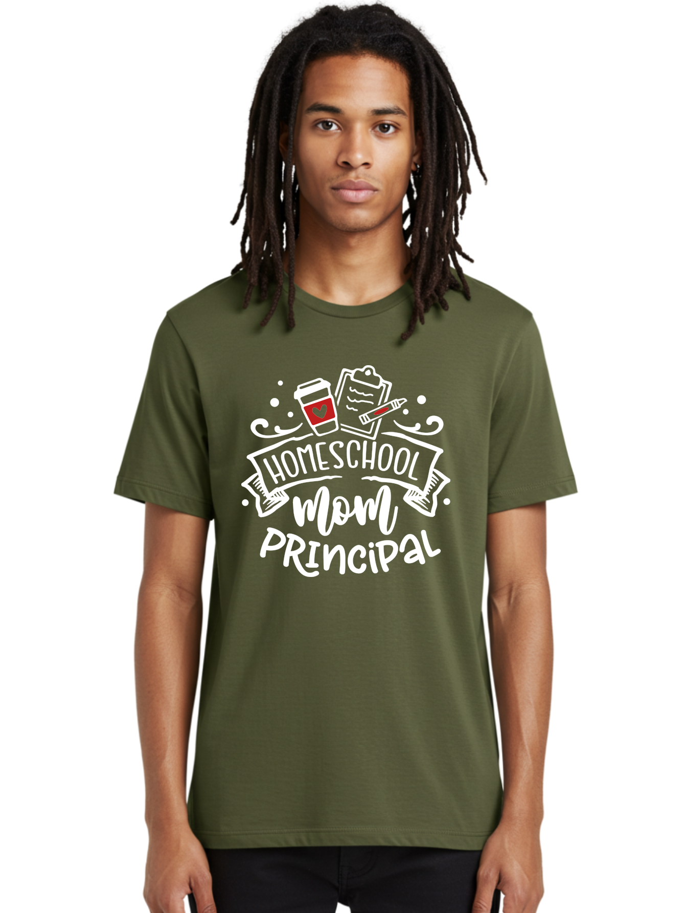 Homeschool-Mom-Principal-3 Men'S Graphic Tee, 100% Cotton, Comfortable Casual Summer Wear, Machine Washable, Homeschool Mom, Principal, Coffee Cup, Clipboard, Marker, Homeschooling, Education, Parenting, Teaching, Learning, Aab378 16