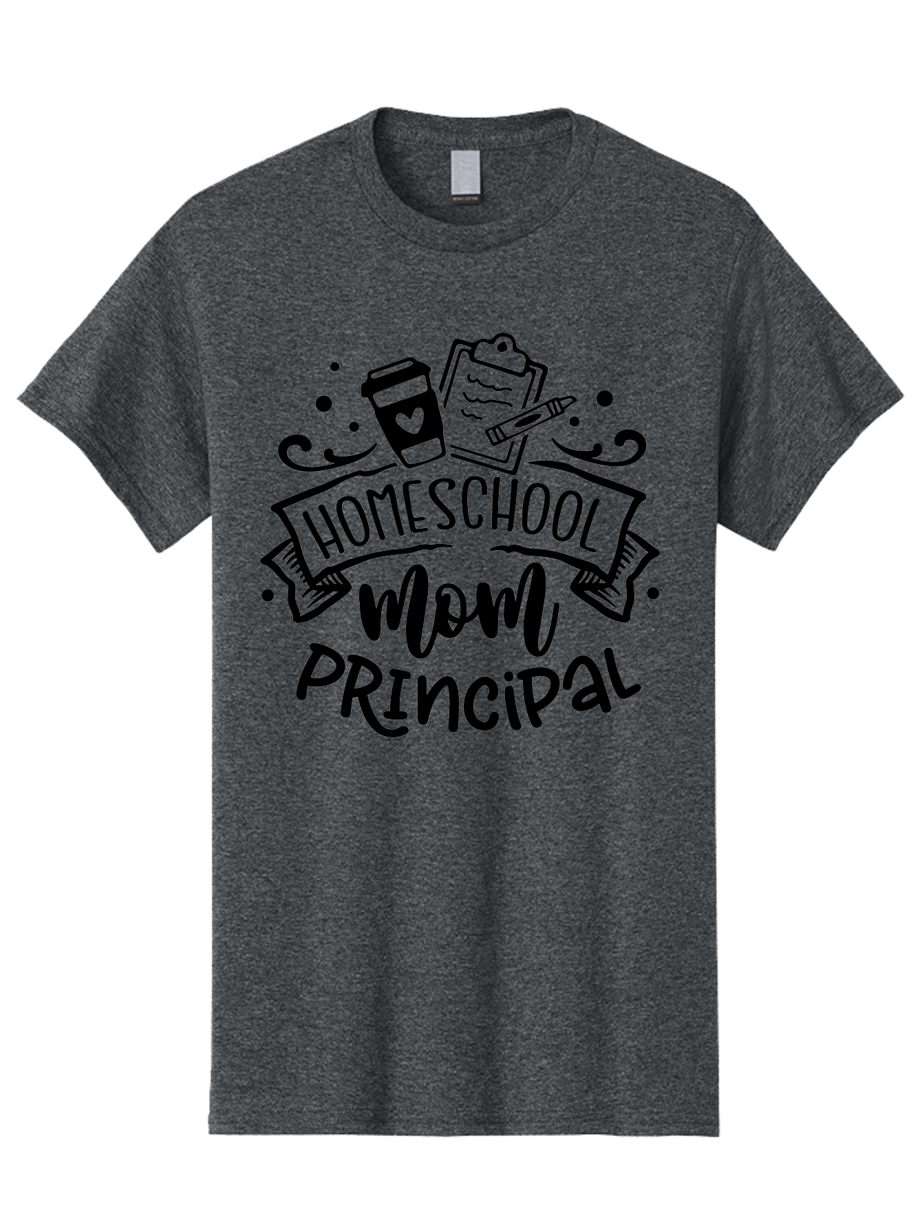 Homeschool-Mom-Principal Men'S Graphic Tee, 100% Cotton, Comfortable Casual Summer Wear, Machine Washable, Homeschool Mom, Principal, Education, Learning, Teaching, Coffee Cup, Clipboard, Pencil, Doodle Art, Playful Design, Homeschooling, Aab379 13