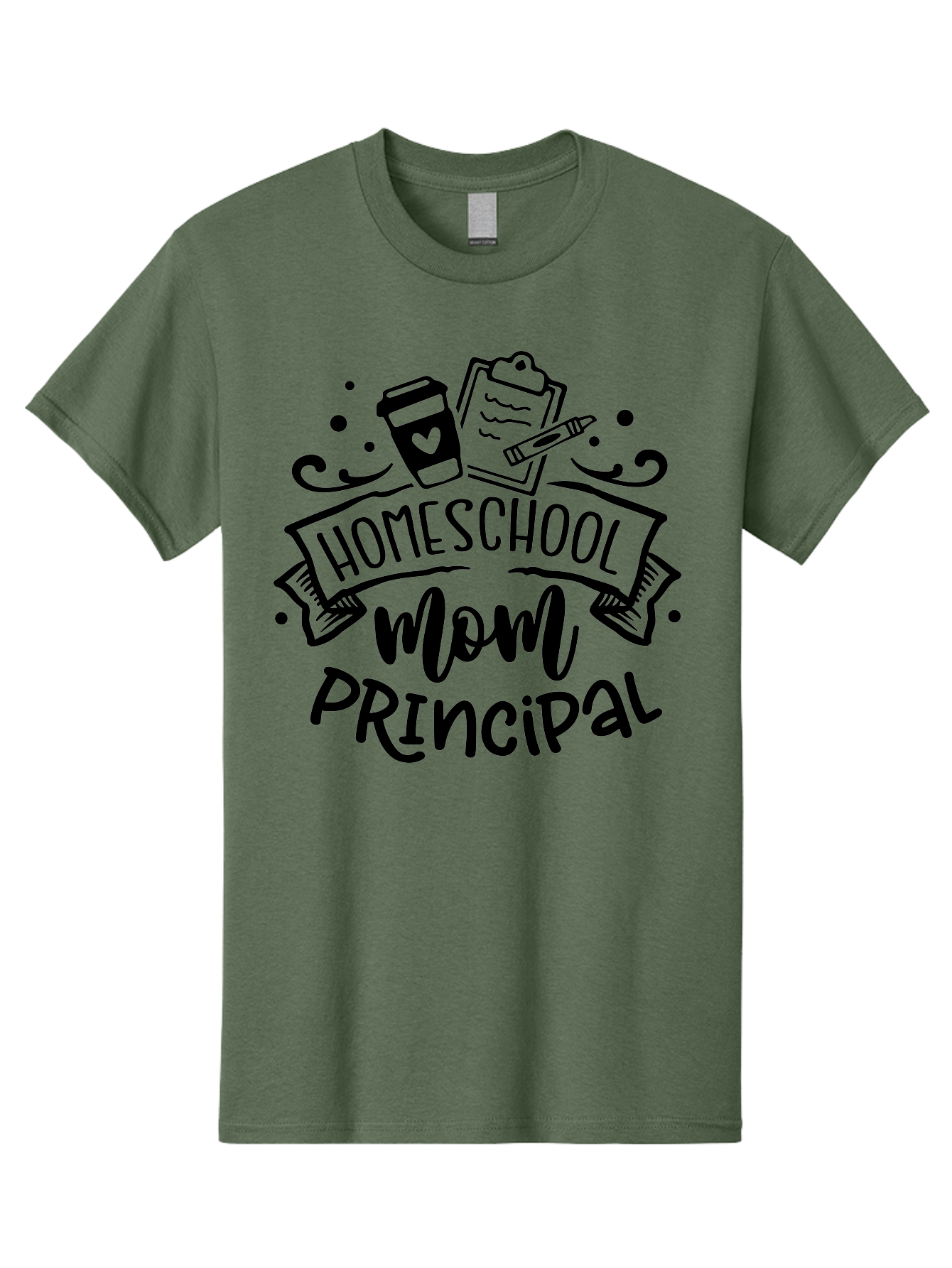 Homeschool-Mom-Principal Men'S Graphic Tee, 100% Cotton, Comfortable Casual Summer Wear, Machine Washable, Homeschool Mom, Principal, Education, Learning, Teaching, Coffee Cup, Clipboard, Pencil, Doodle Art, Playful Design, Homeschooling, Aab379 5