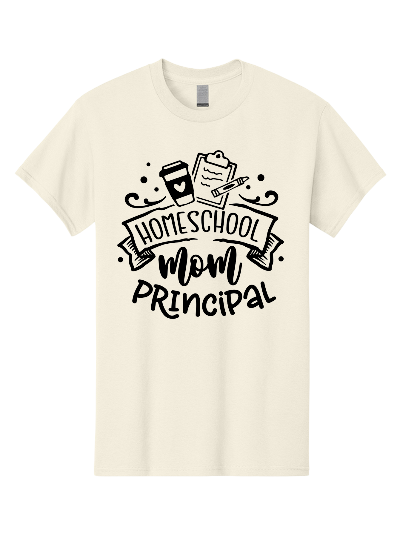 Homeschool-Mom-Principal Men'S Graphic Tee, 100% Cotton, Comfortable Casual Summer Wear, Machine Washable, Homeschool Mom, Principal, Education, Learning, Teaching, Coffee Cup, Clipboard, Pencil, Doodle Art, Playful Design, Homeschooling, Aab379 25